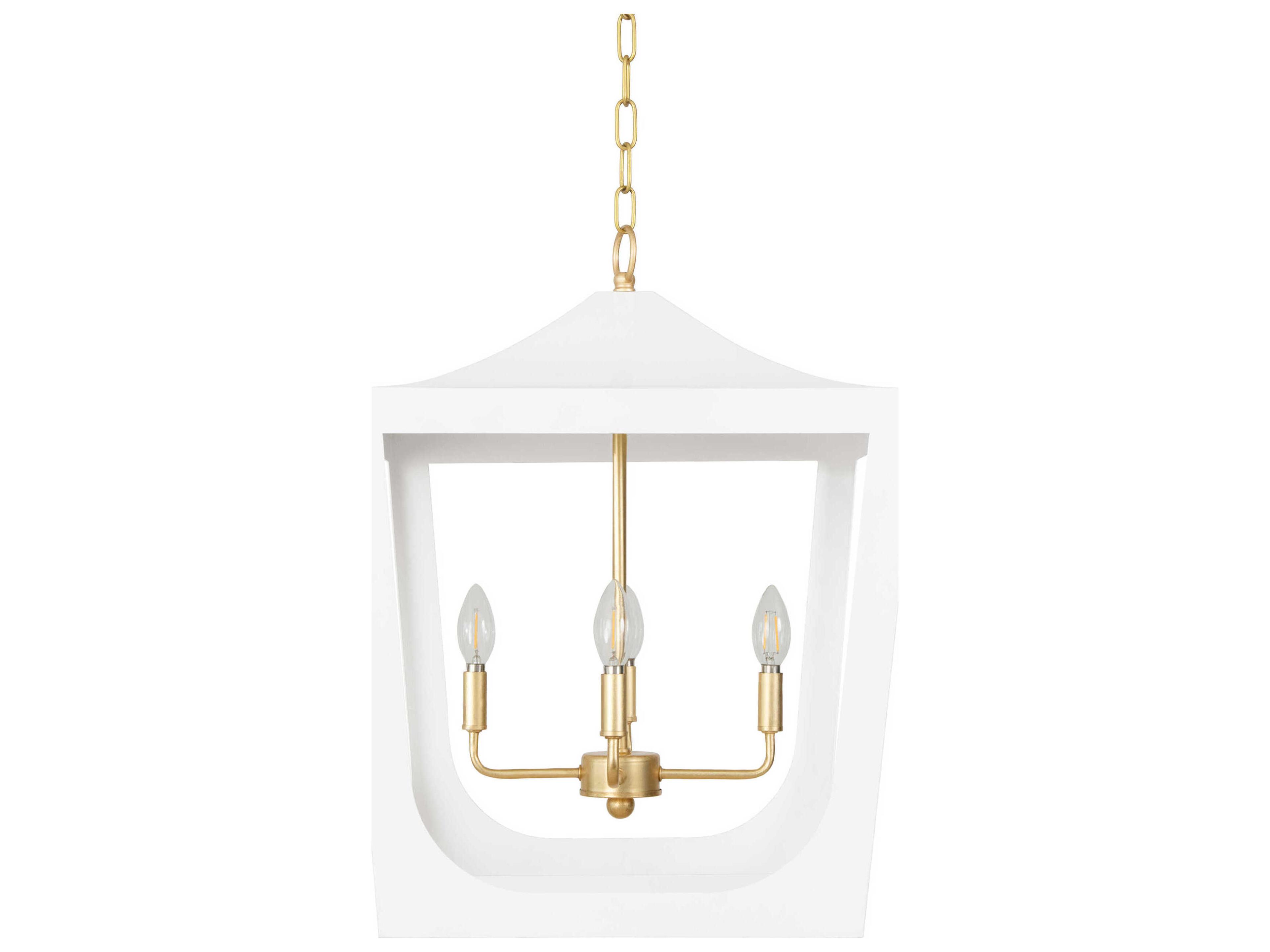 4-Light White Powder Coat Gold Leaf Candelabra Lantern Chandelier