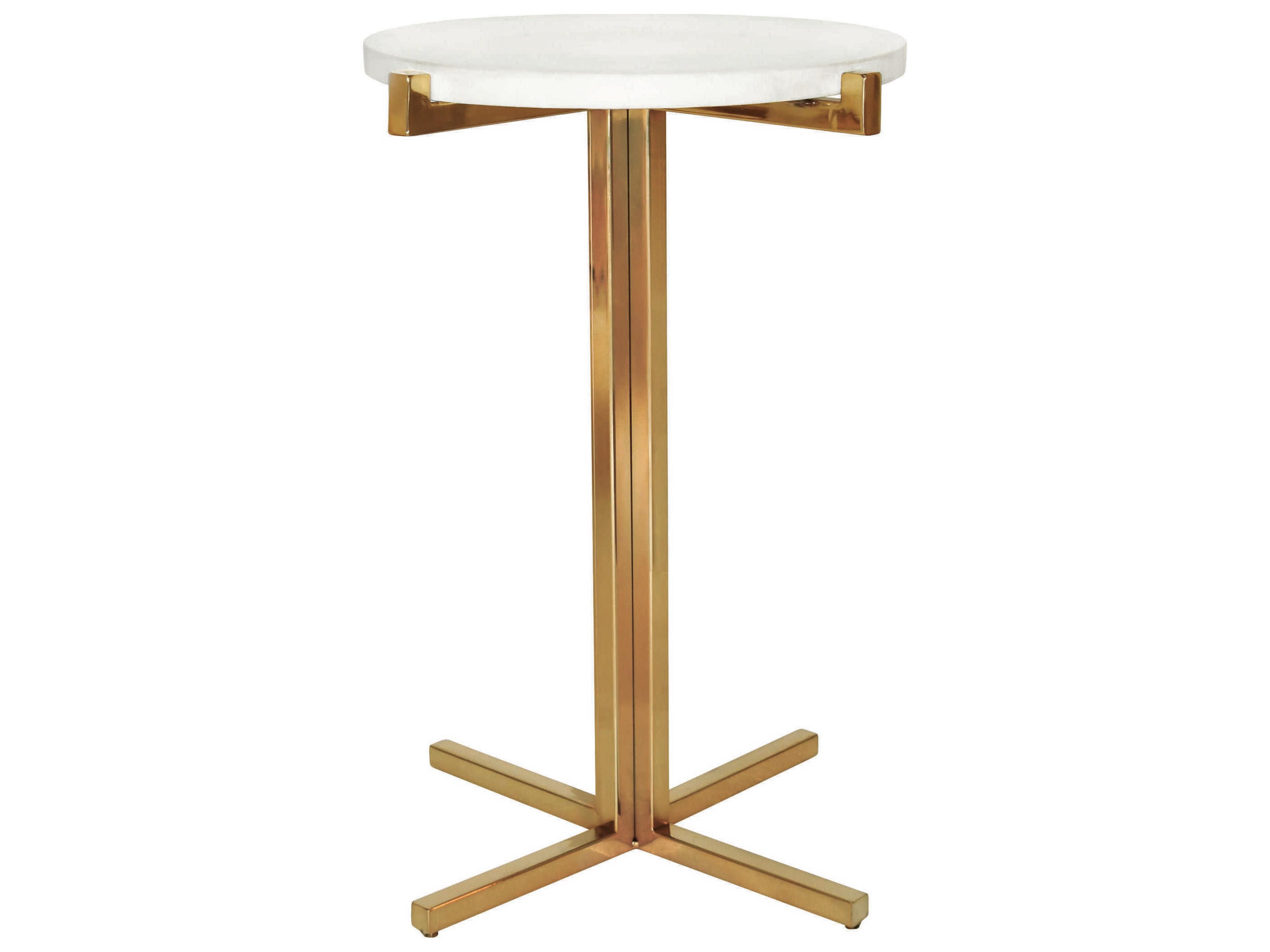 Worlds Away Round Marble Brass White End Table