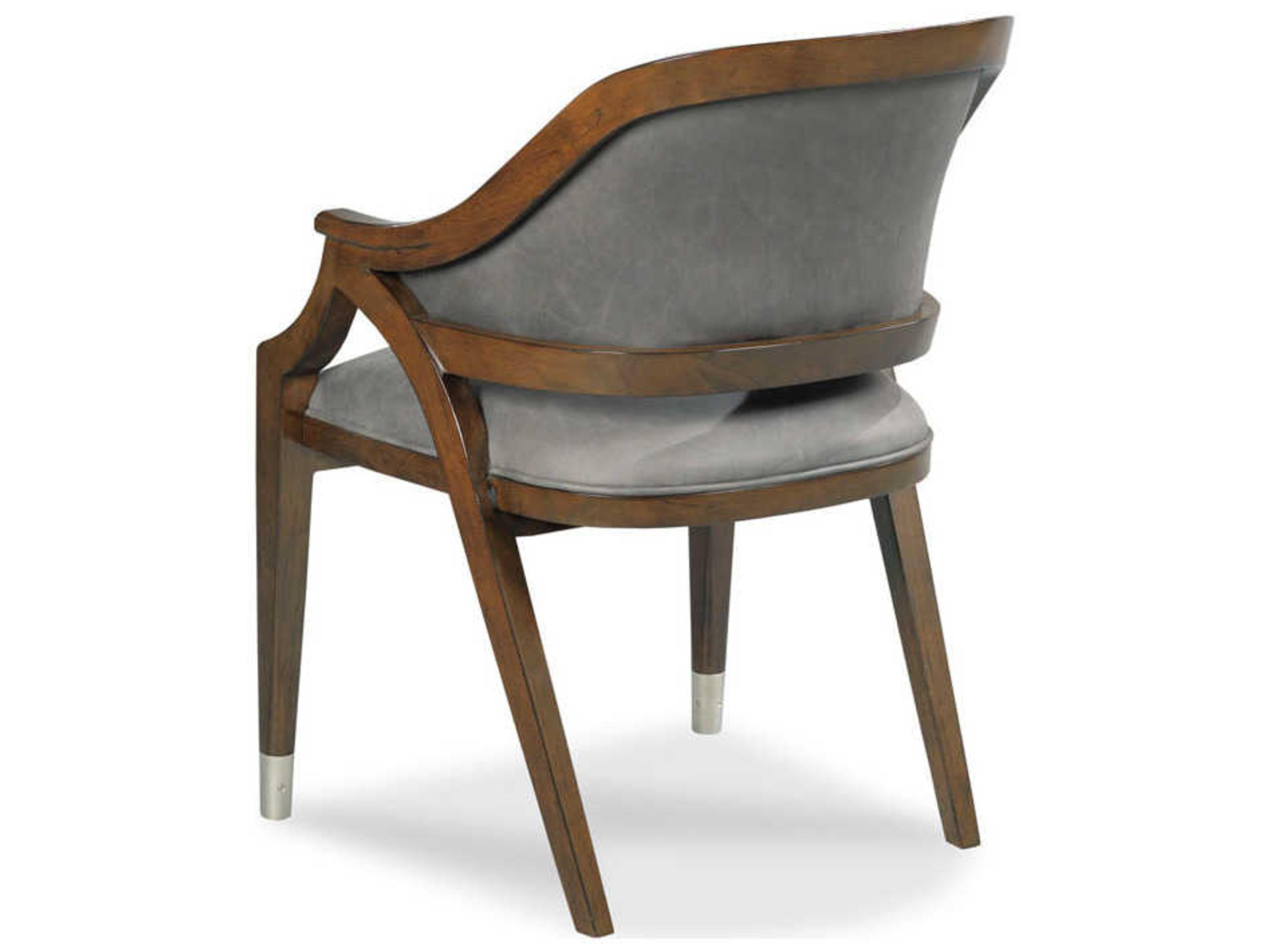 Woodbridge Belmont Leather Hardwood Gray Upholstered Arm Dining Chair
