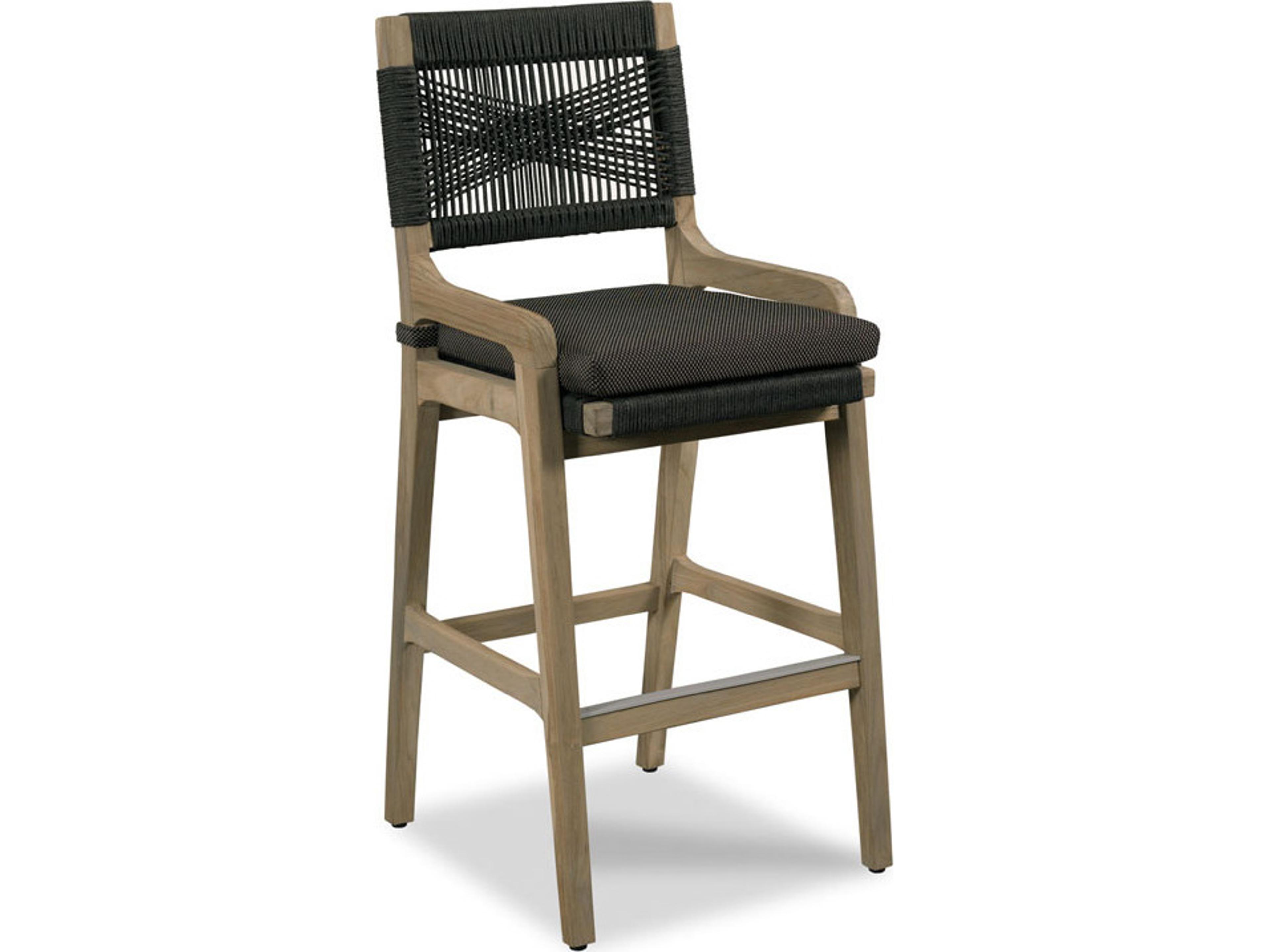 Bellevue Bar Stool with Weathered Teak Finish and Rope Weave