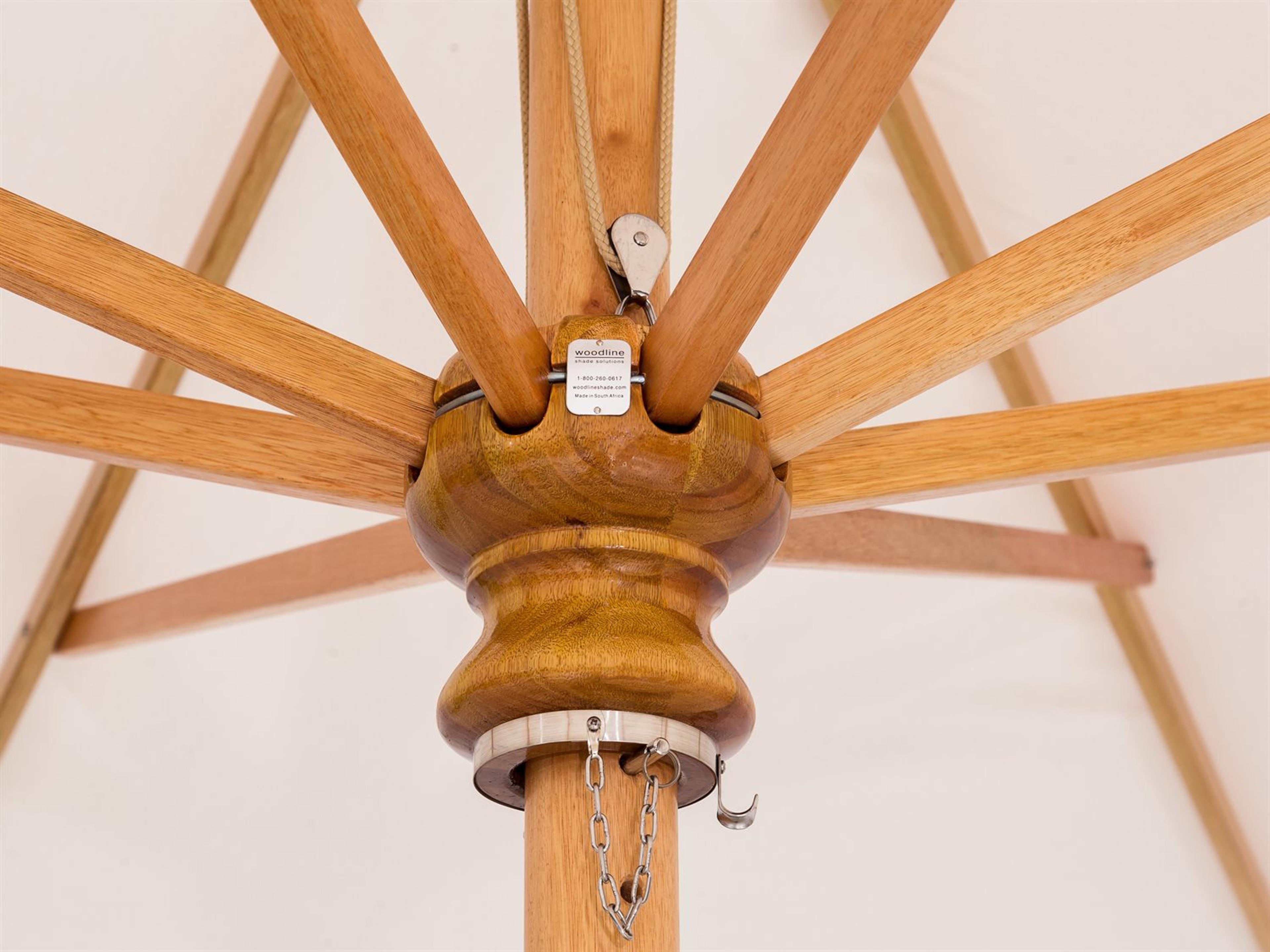 Woodline Shade Solutions Safari Eucalyptus 8.9 Foot Octagon Pulley Lift Outdoor Patio Umbrella