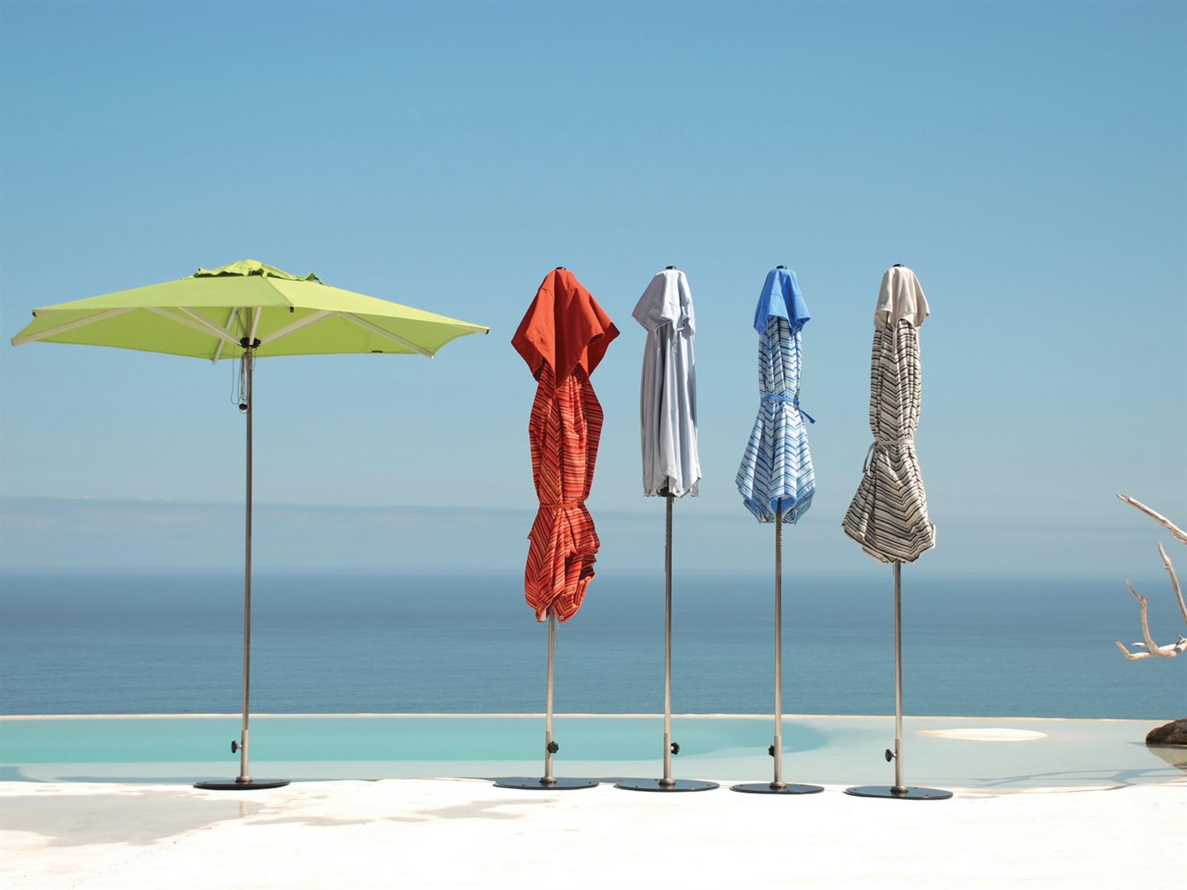 Woodline Shade Solutions Swift Stainless Steel Telescopic 6.6 Foot Square Pulley Lift Outdoor Patio Umbrella