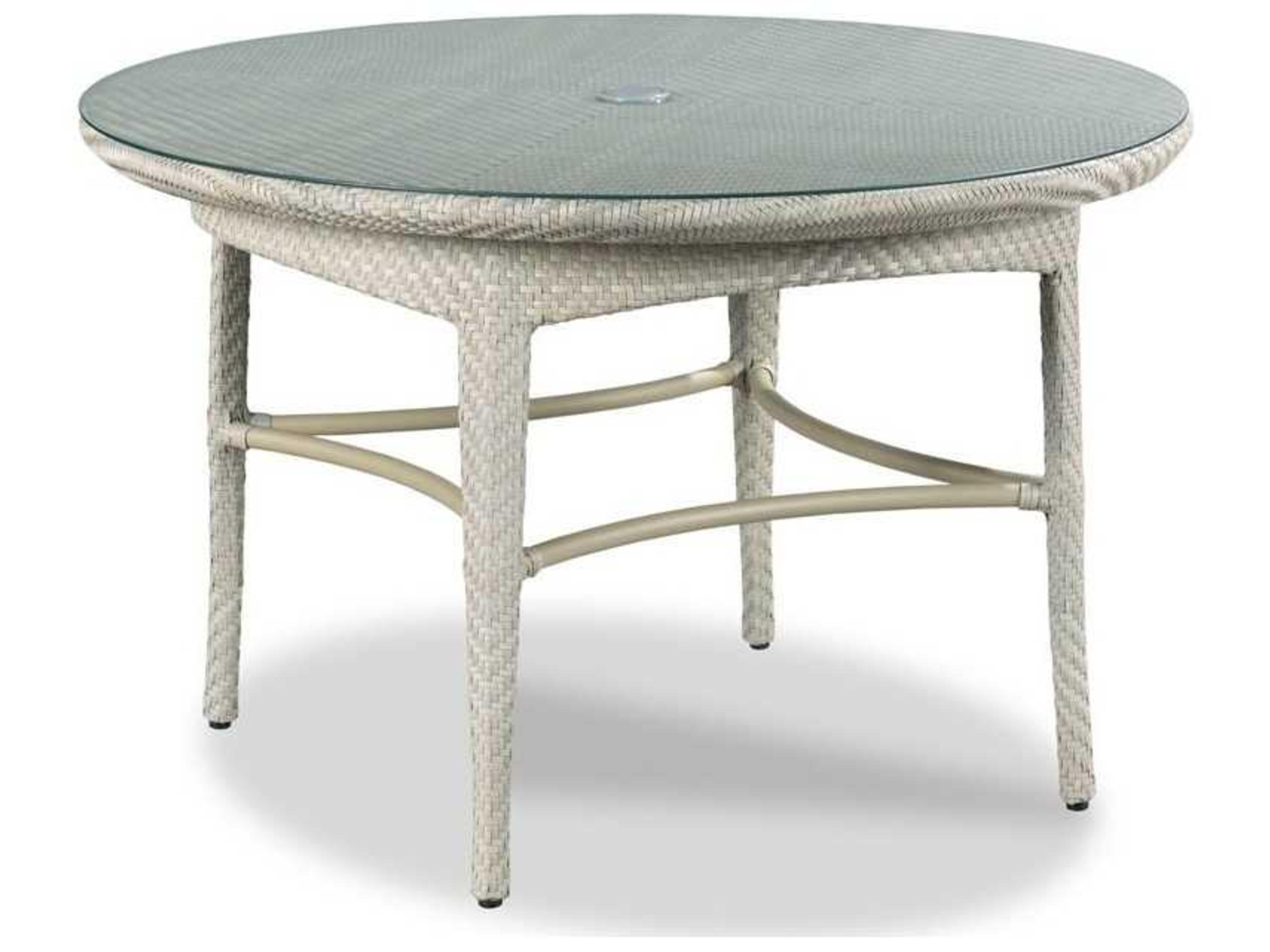 Woodbridge Outdoor Marigot Floral Gray Aluminum Wicker Round Umbrella Hole Dining Table