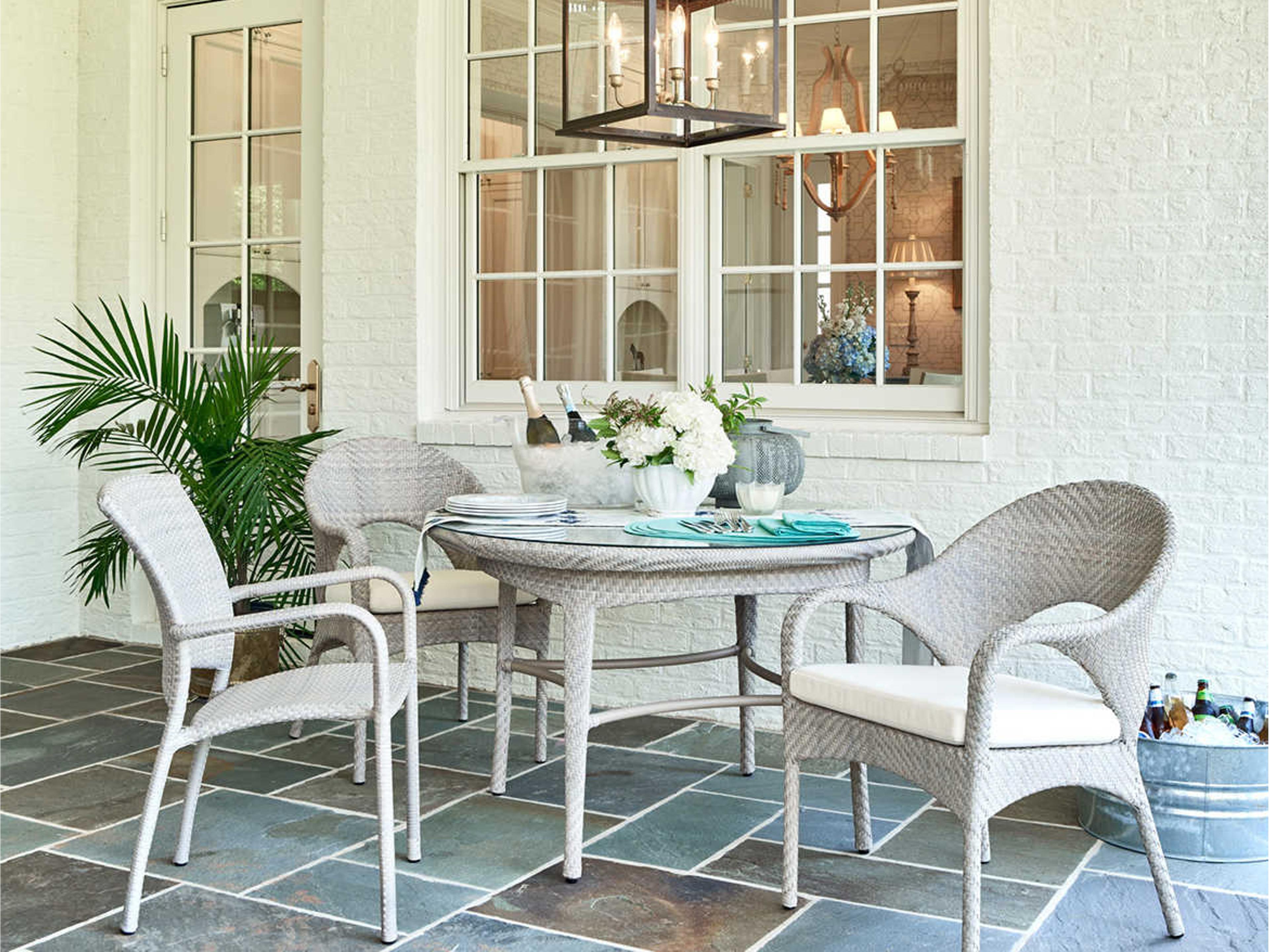 Woodbridge Outdoor Marigot Floral Gray Aluminum Wicker Round Umbrella Hole Dining Table