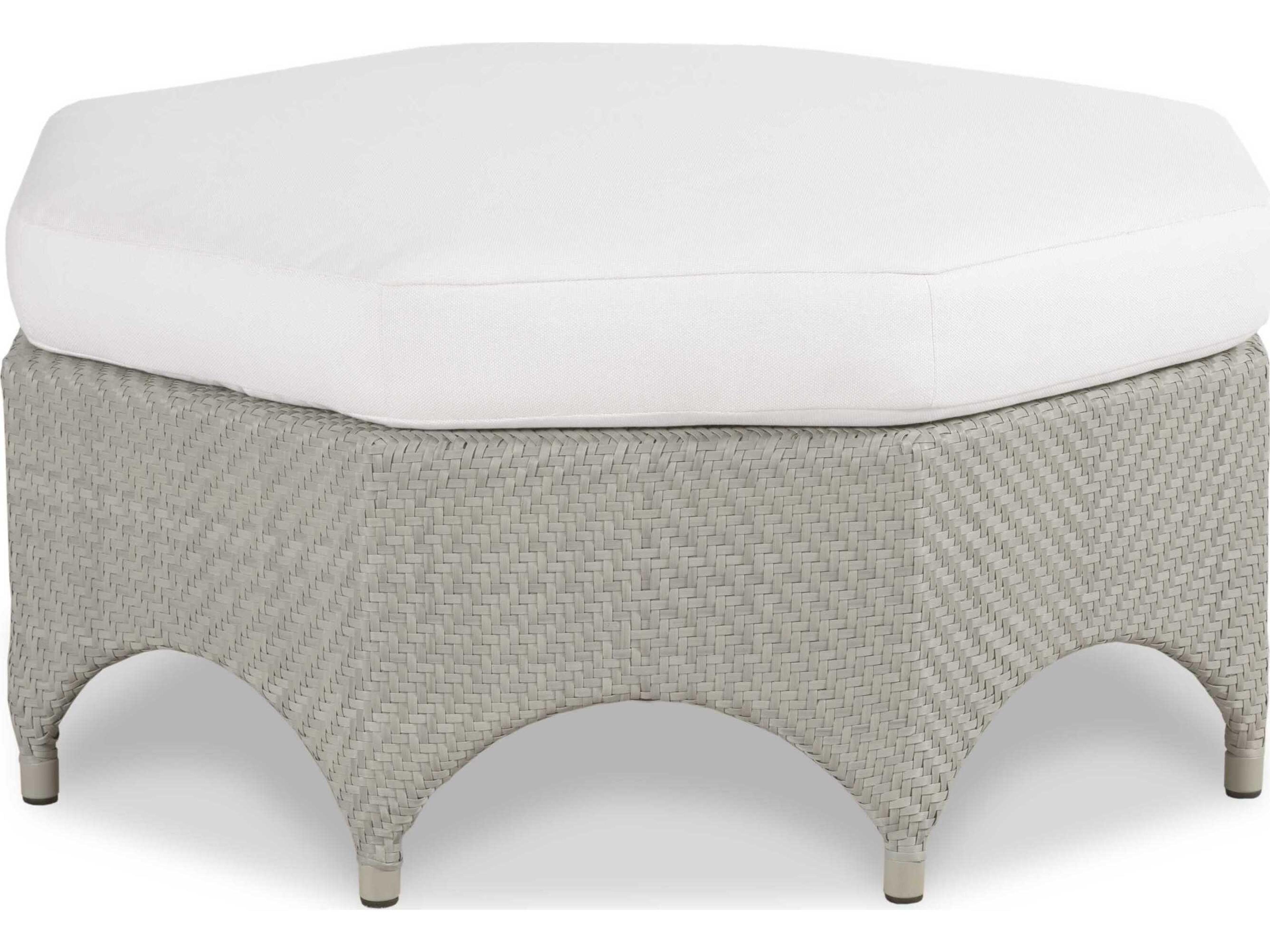 Saint Lucia Floral Gray Aluminum Wicker Cushion Ottoman