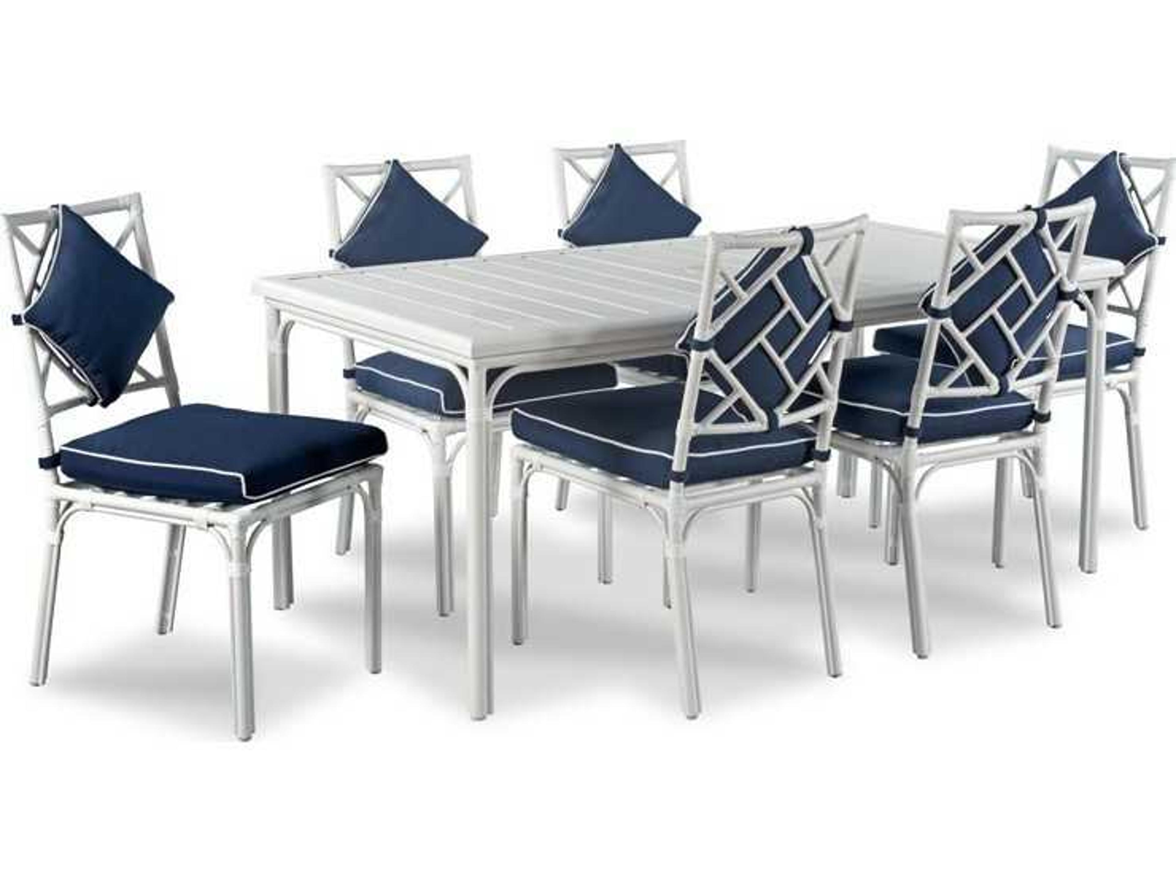 Woodbridge Outdoor Carlyle Cloud White Aluminum Rectangular Umbrella Hole Dining Table