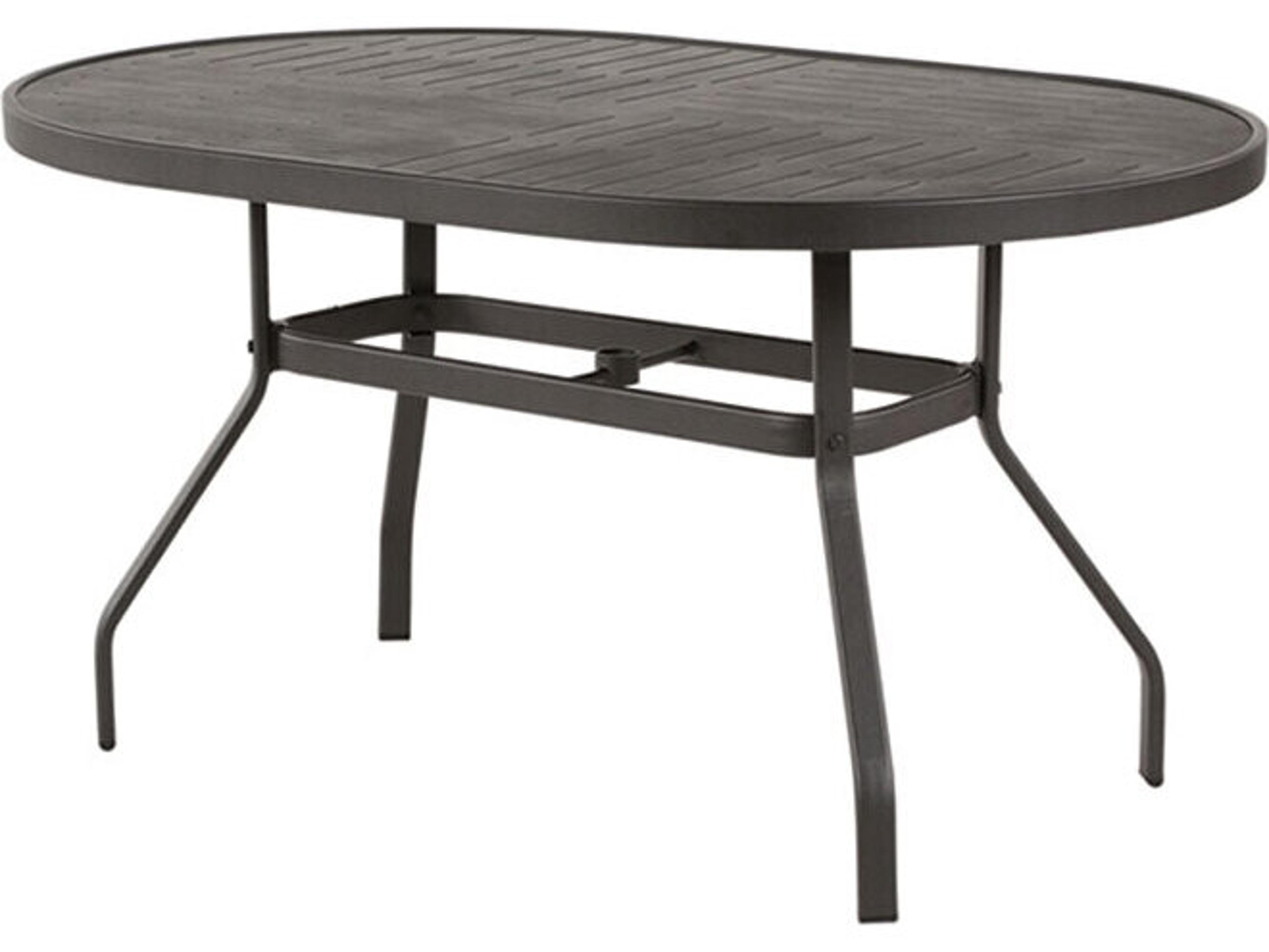 Napa Punched Aluminum Oval Outdoor Dining Table with Umbrella Hole