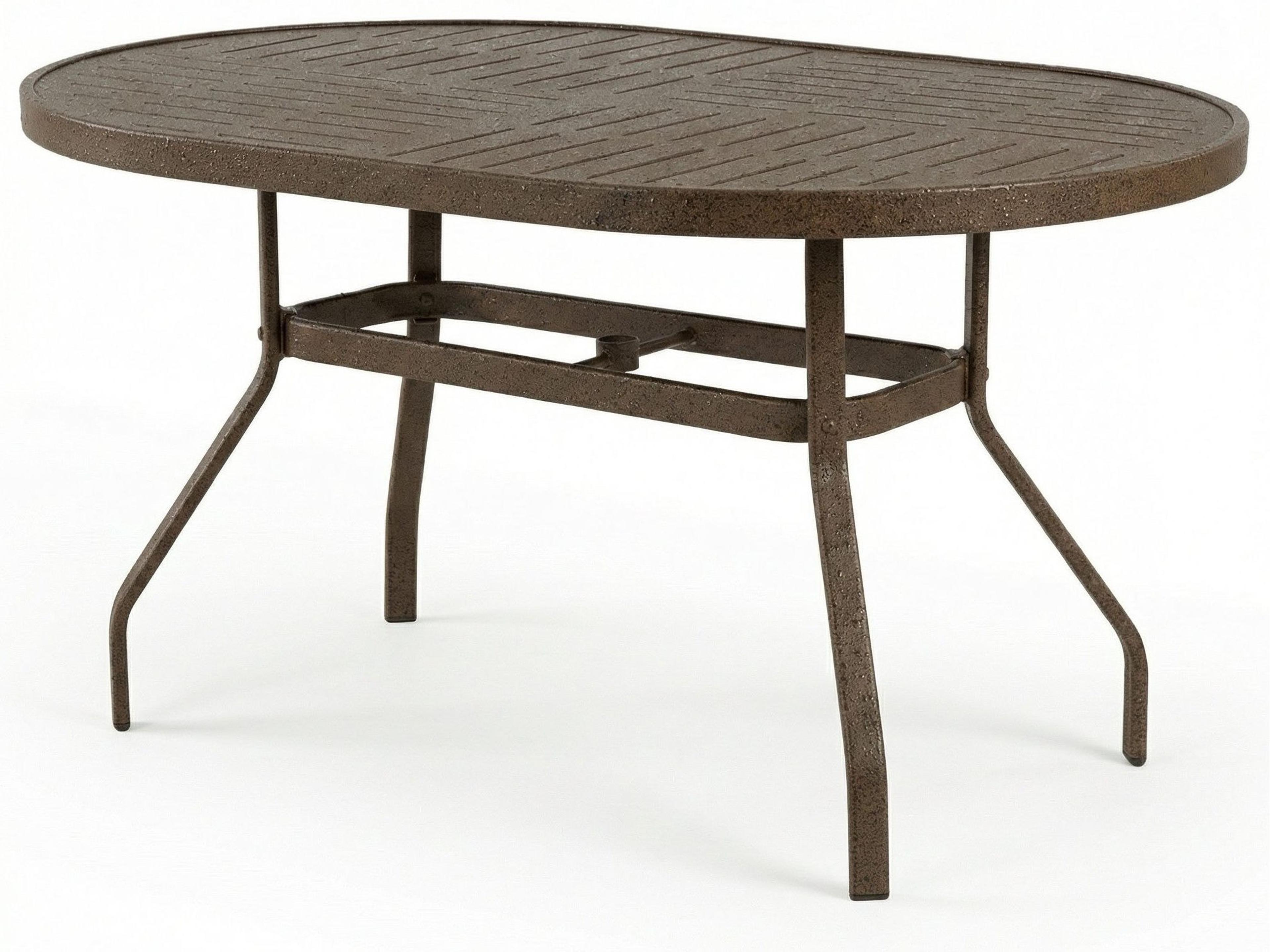 Windward Design Group Napa Punched Aluminum Oval Outdoor Dining Table with Umbrella Hole