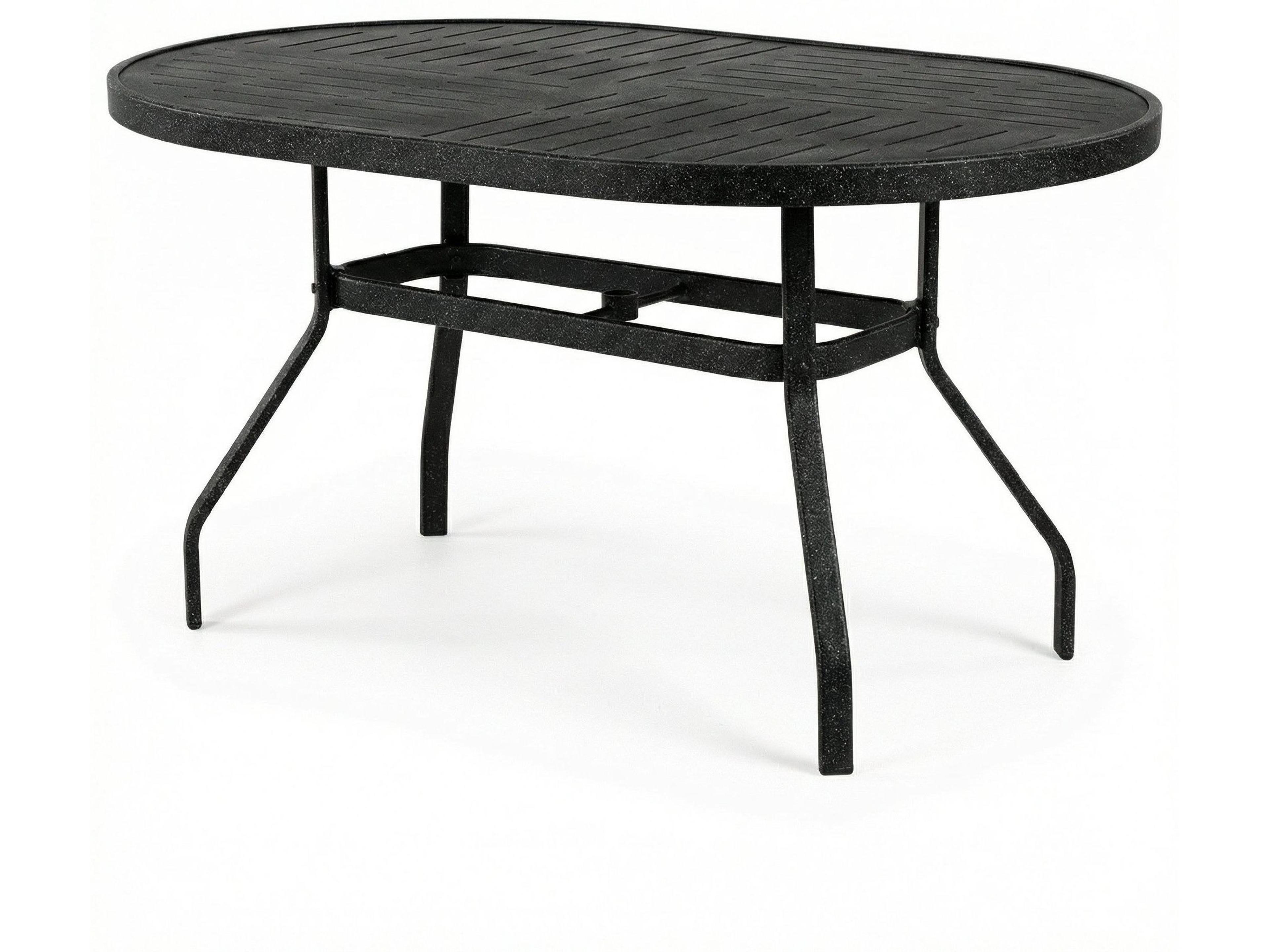 Windward Design Group Napa Punched Aluminum Oval Outdoor Dining Table with Umbrella Hole