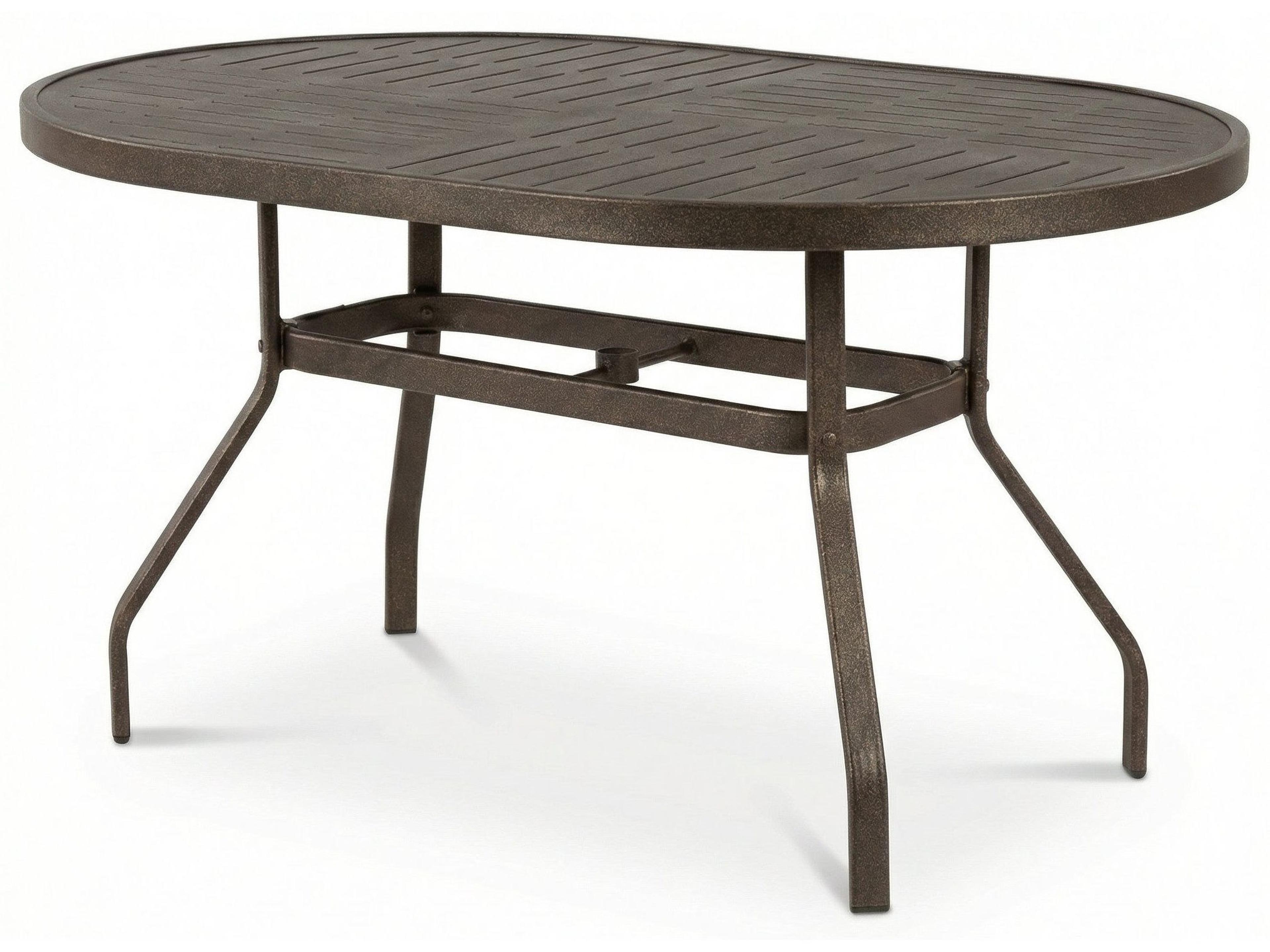 Windward Design Group Napa Punched Aluminum Oval Outdoor Dining Table with Umbrella Hole