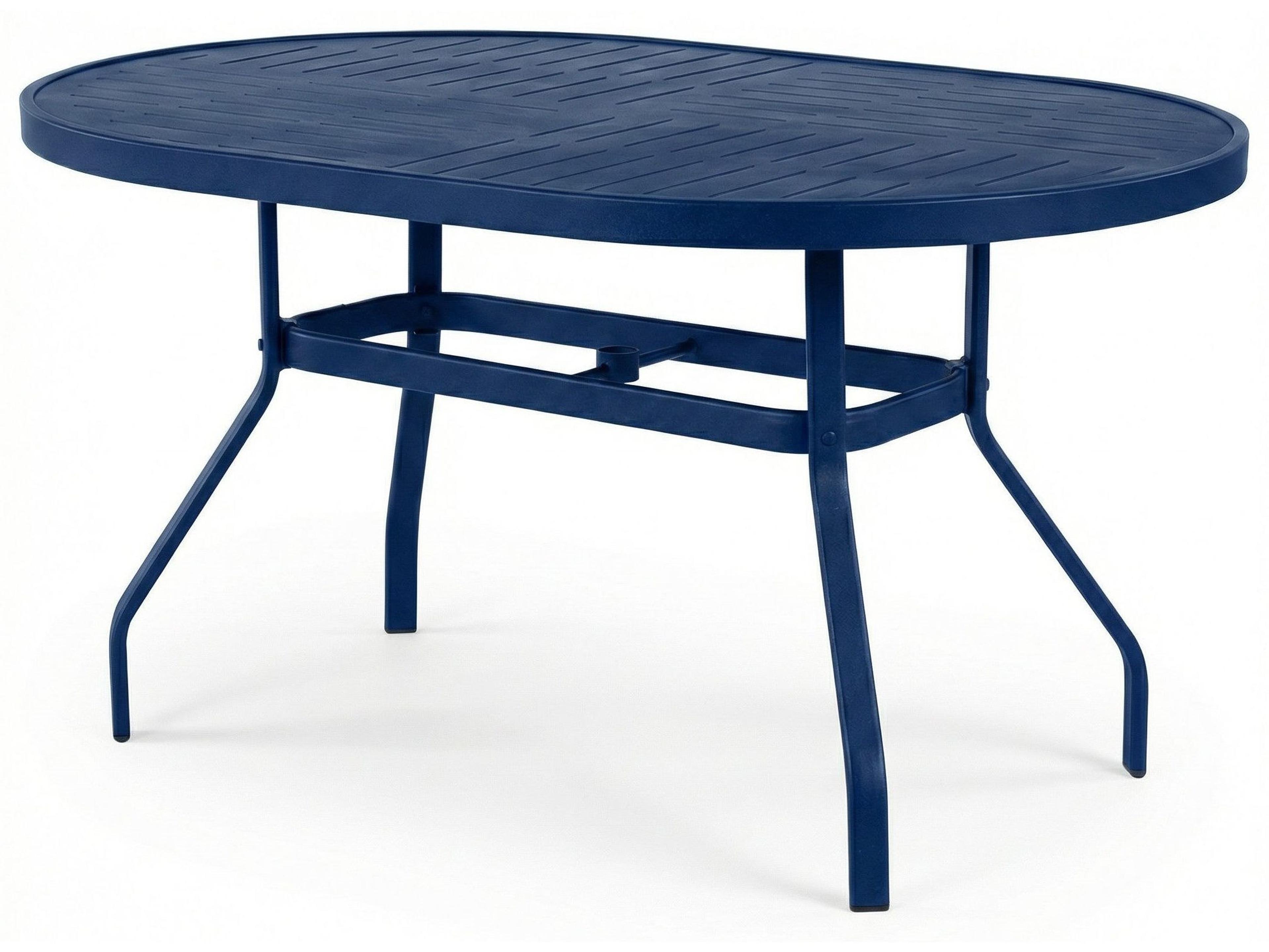 Windward Design Group Napa Punched Aluminum Oval Outdoor Dining Table with Umbrella Hole