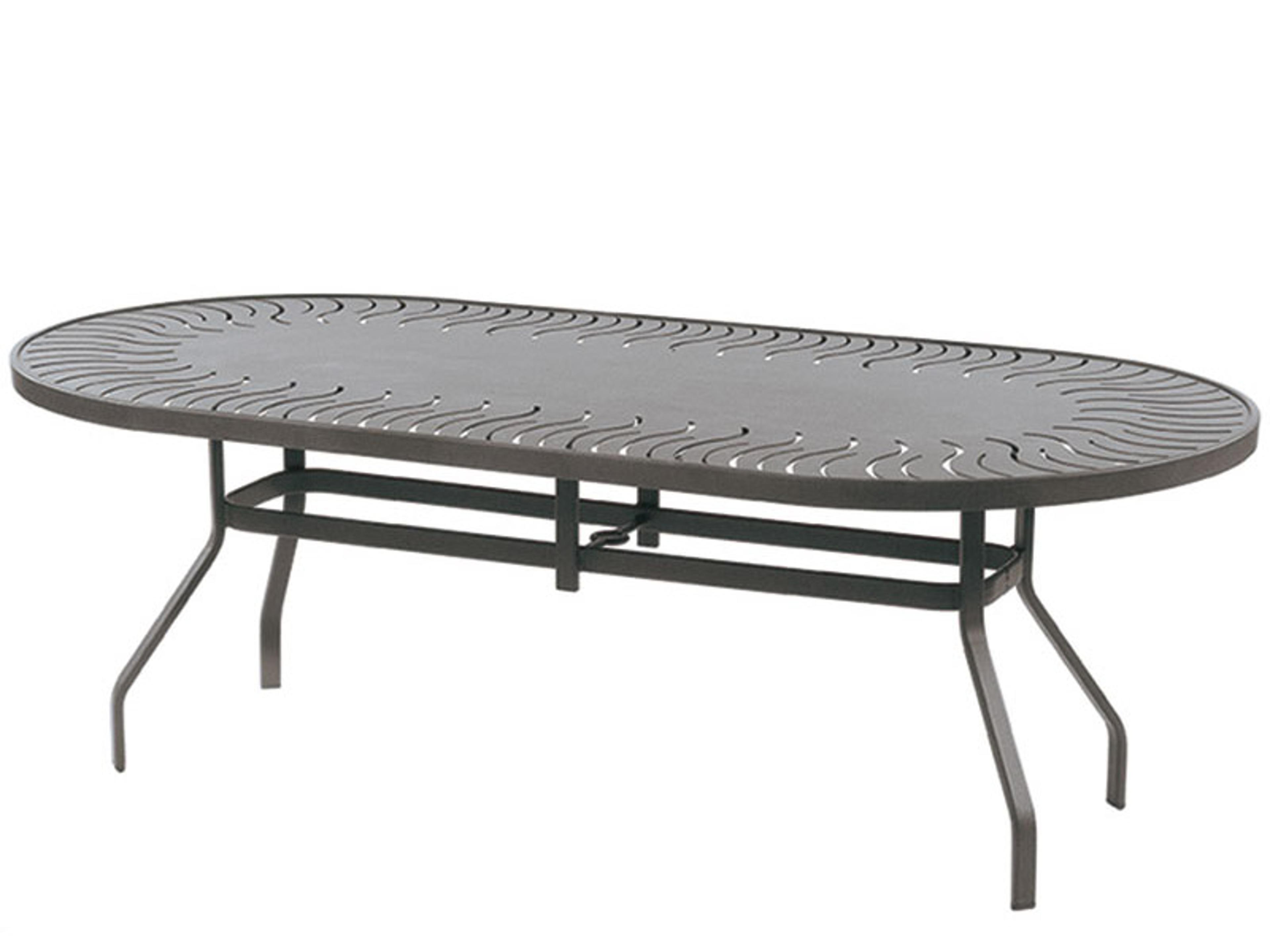 Sunburst Punched Aluminum Oval Outdoor Patio Dining Table with Umbrella Hole
