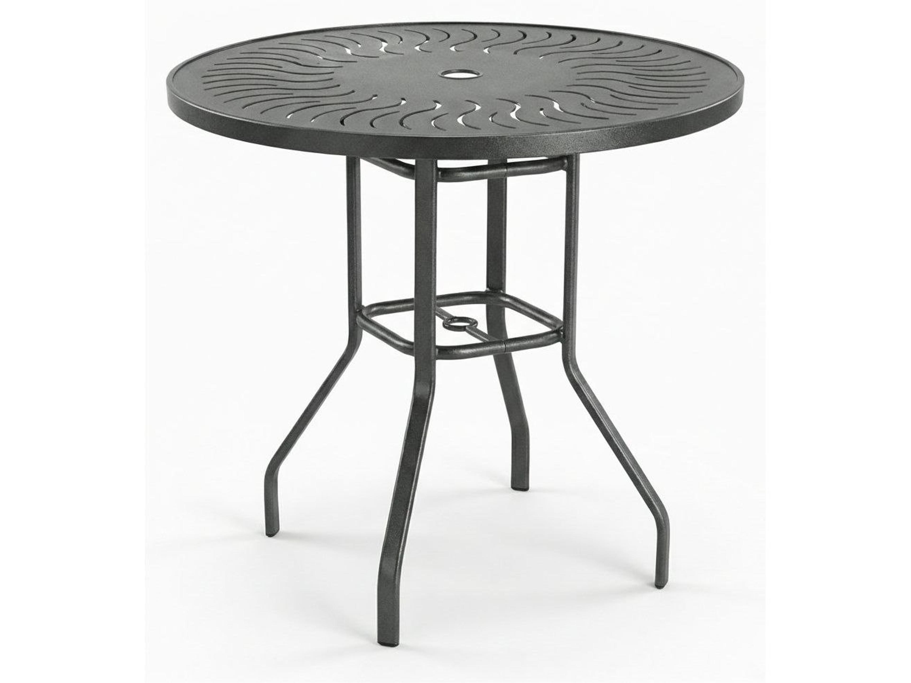 Sunburst Punched Aluminum Round Balcony Table with Umbrella Hole
