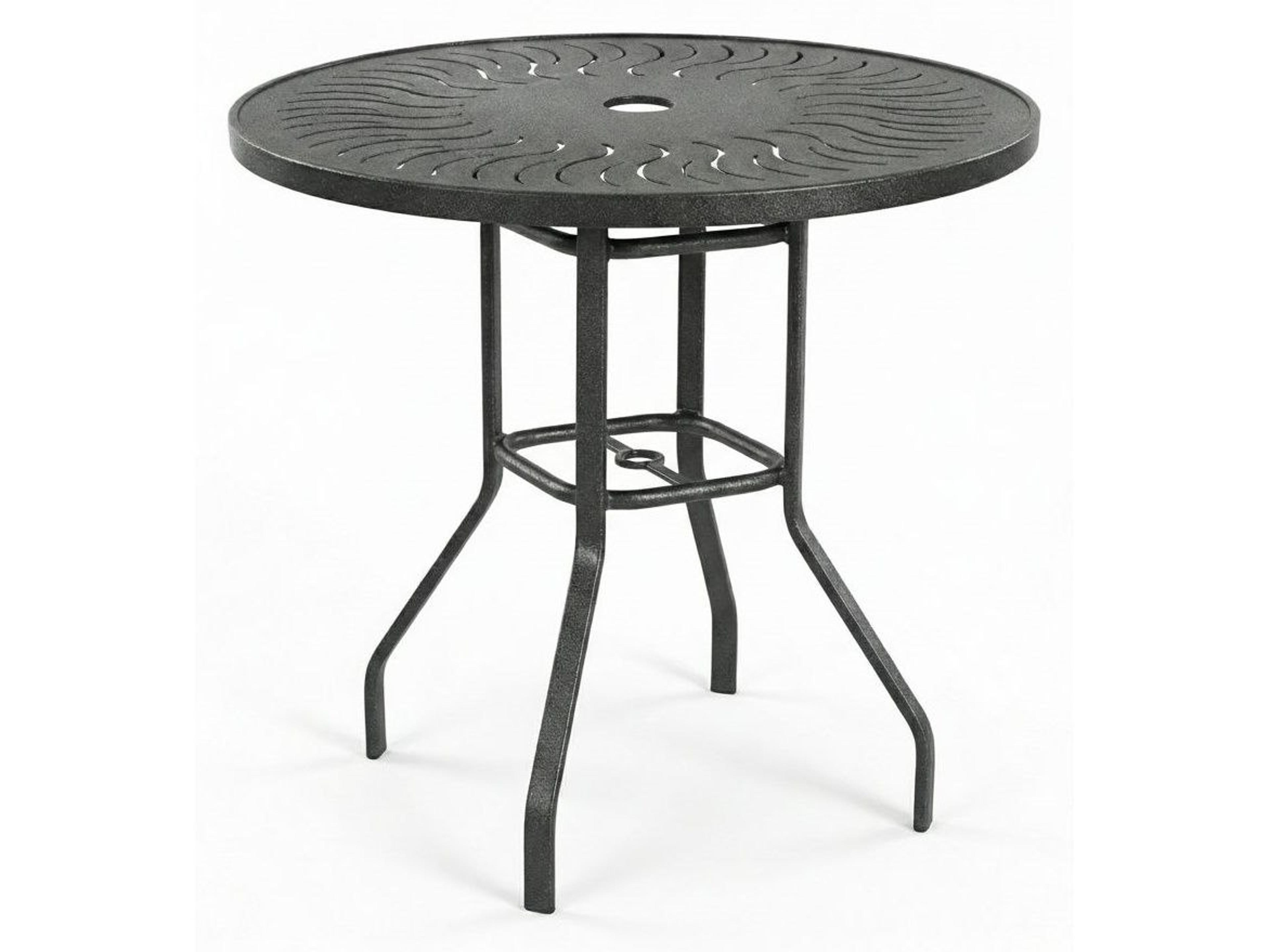 Sunburst Punched Aluminum Round Outdoor Bar Table with Umbrella Hole