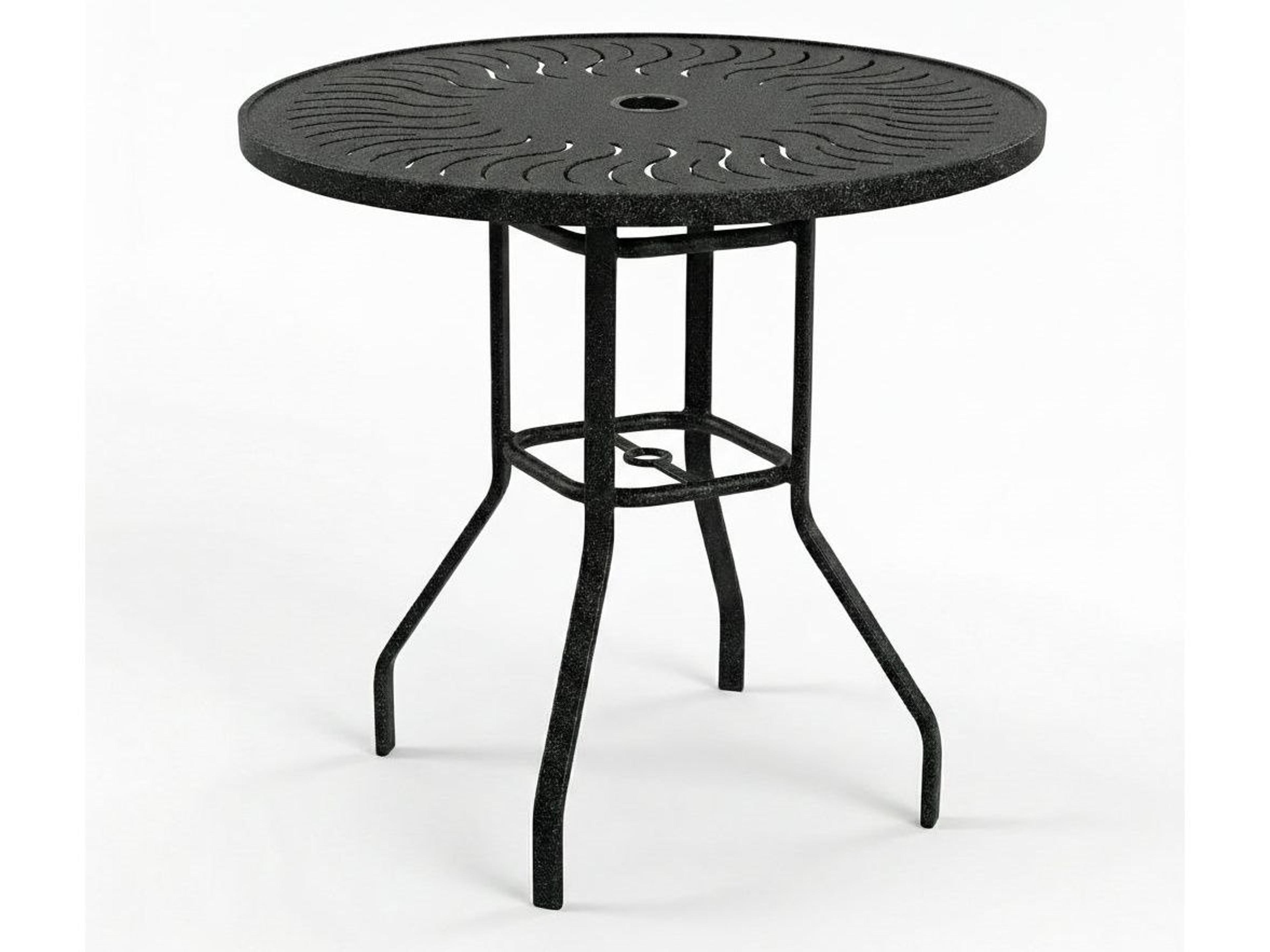 Windward Design Group Sunburst Punched Aluminum Round Outdoor Bar Table with Umbrella Hole