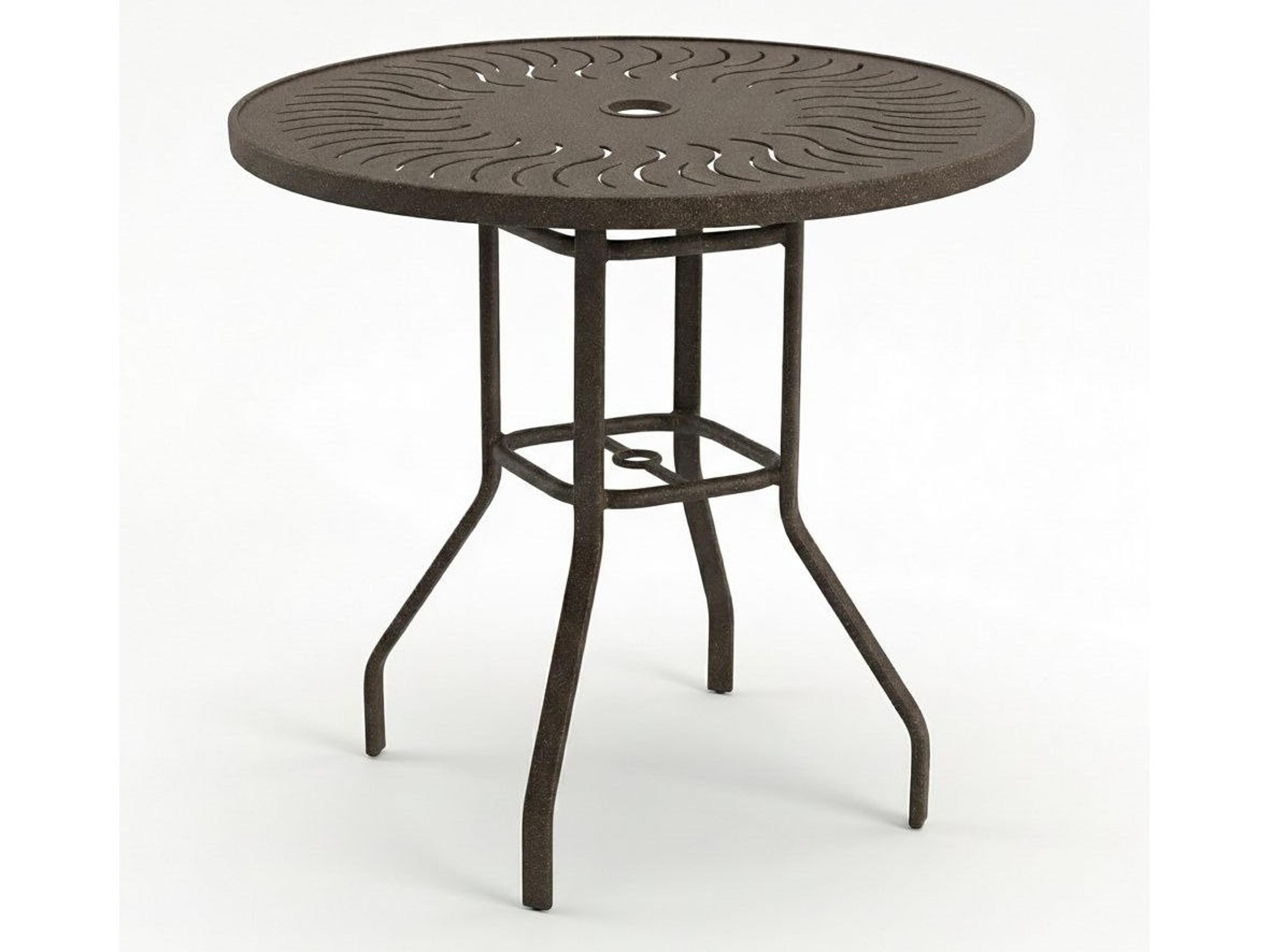 Windward Design Group Sunburst Punched Aluminum Round Outdoor Bar Table with Umbrella Hole
