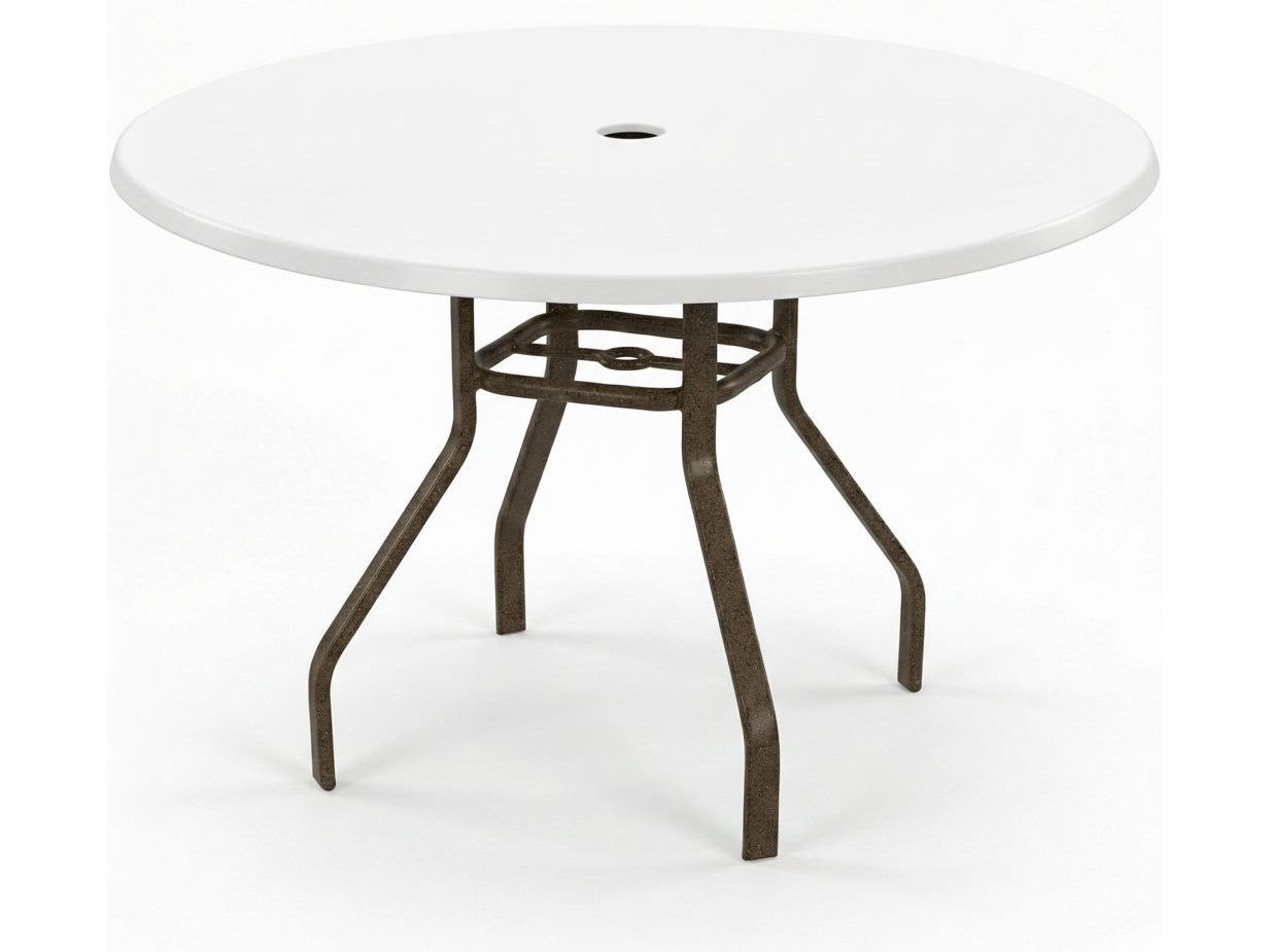 Windward Design Group Fiberglass Top Aluminum Round Outdoor Dining Table with Umbrella Hole