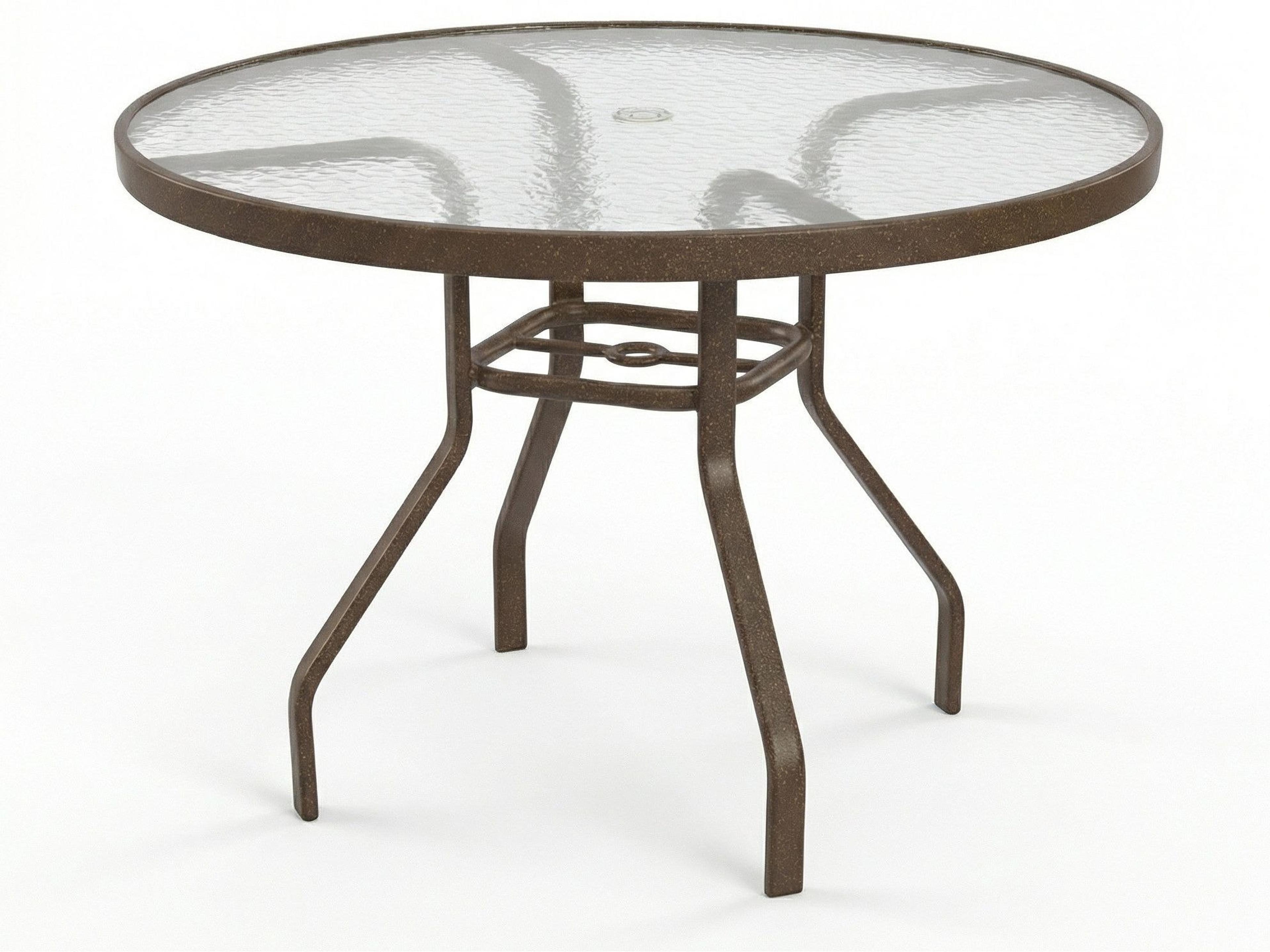 Windward Design Group Glass Top Aluminum Round Outdoor Patio Dining Table with Umbrella Hole