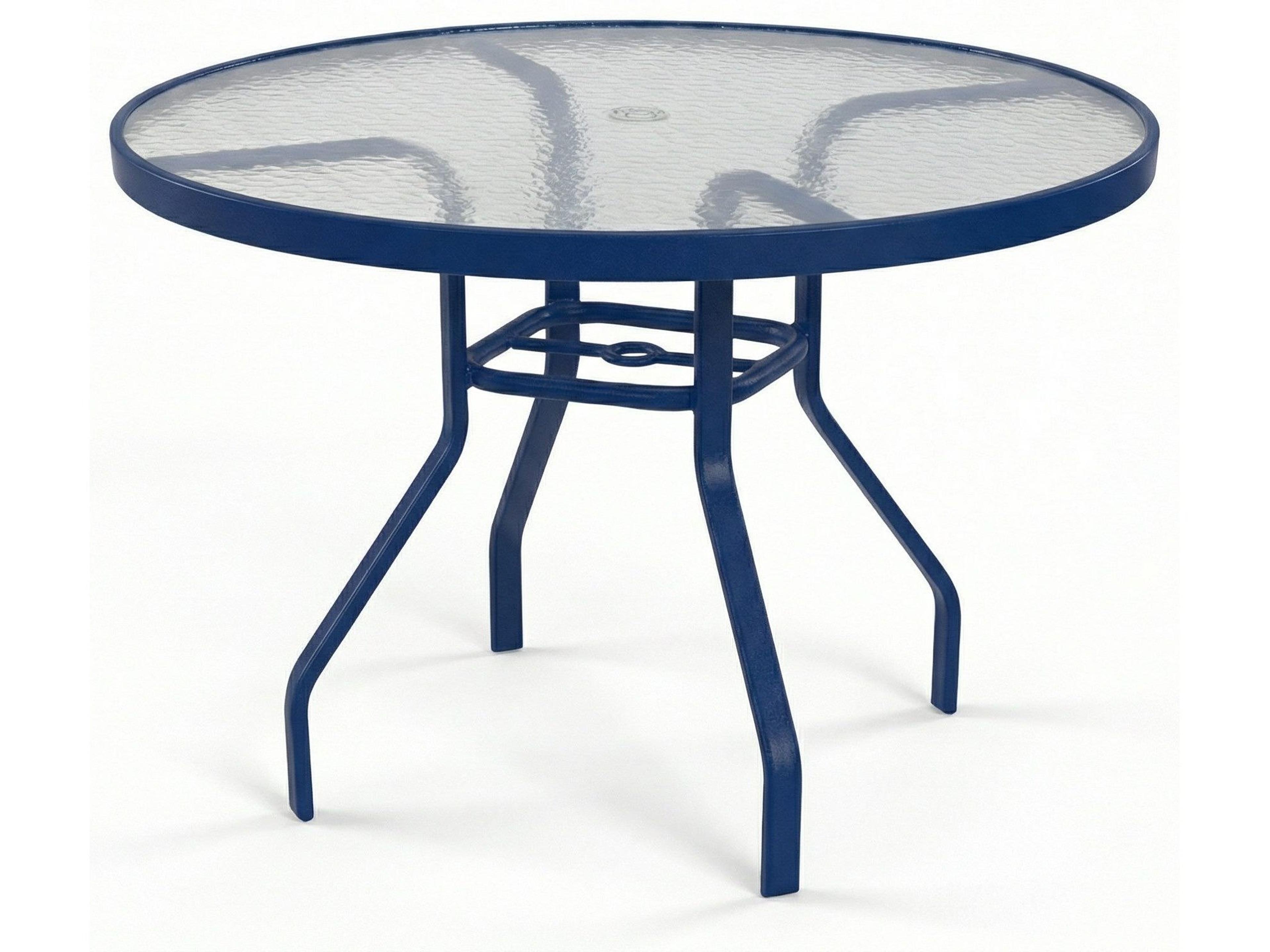 Windward Design Group Glass Top Aluminum Round Outdoor Patio Dining Table with Umbrella Hole
