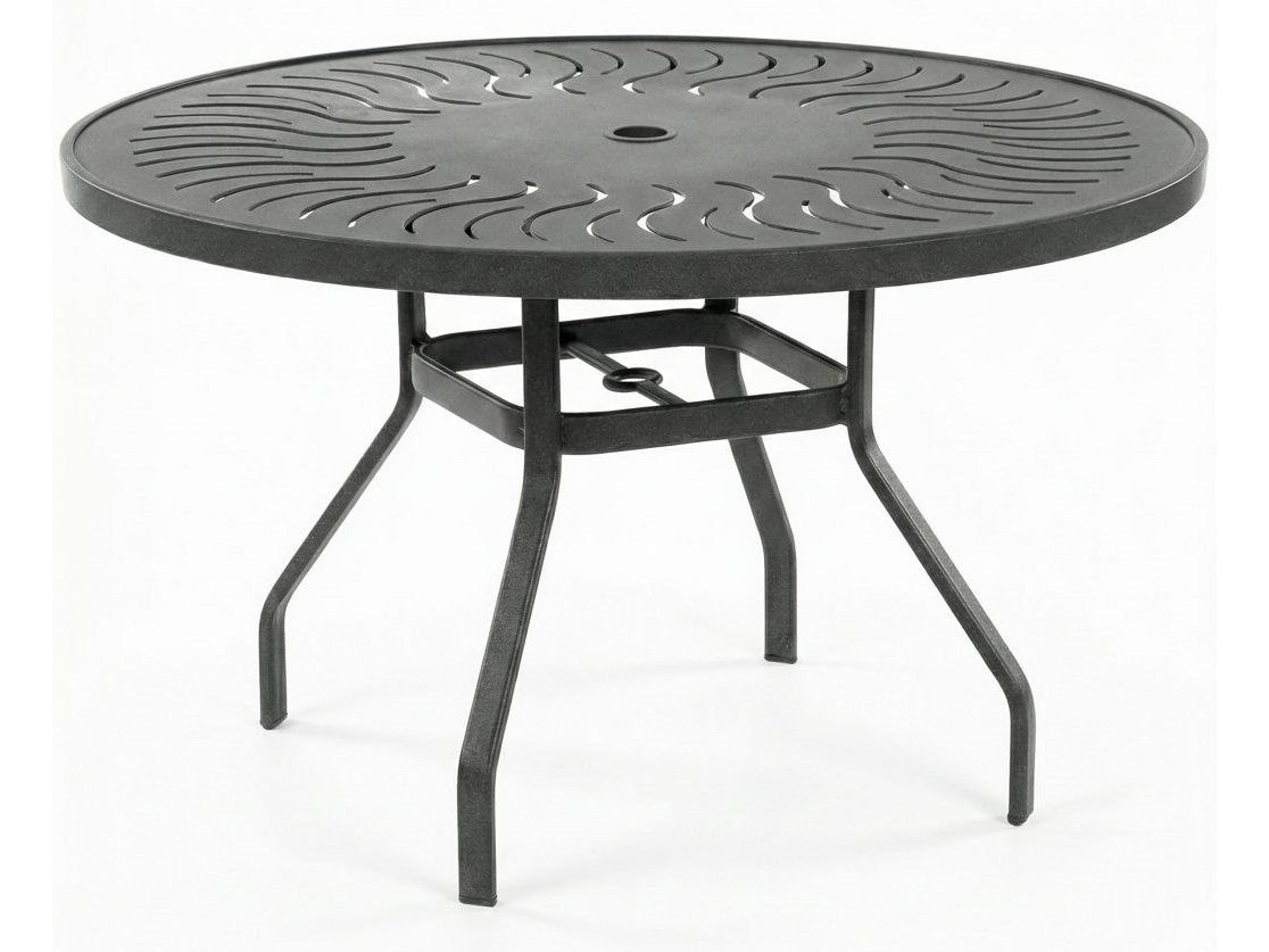 Sunburst Punched Aluminum Round Outdoor Patio Dining Table with Umbrella Hole