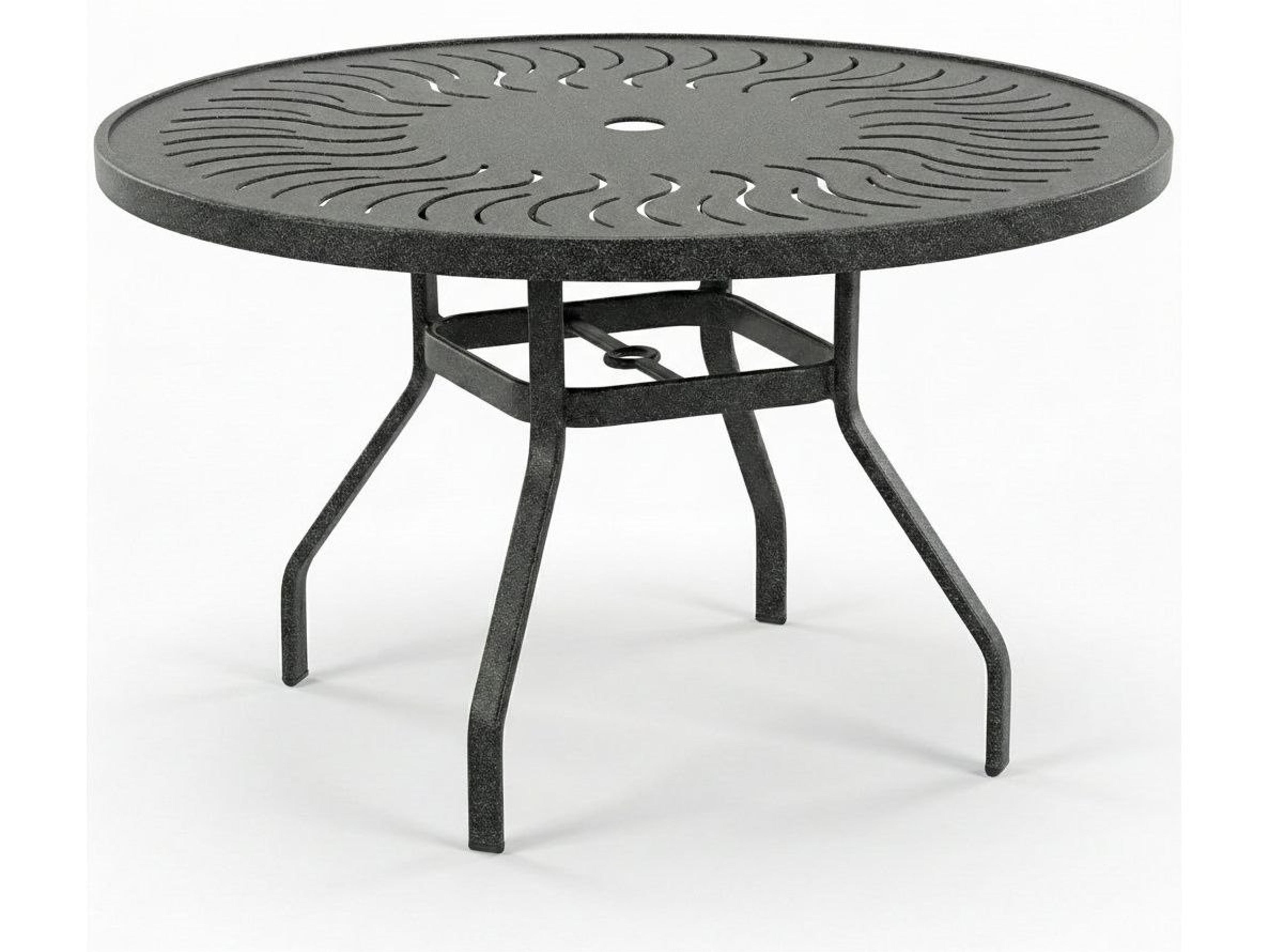 Windward Design Group Sunburst Punched Aluminum Round Outdoor Patio Dining Table with Umbrella Hole