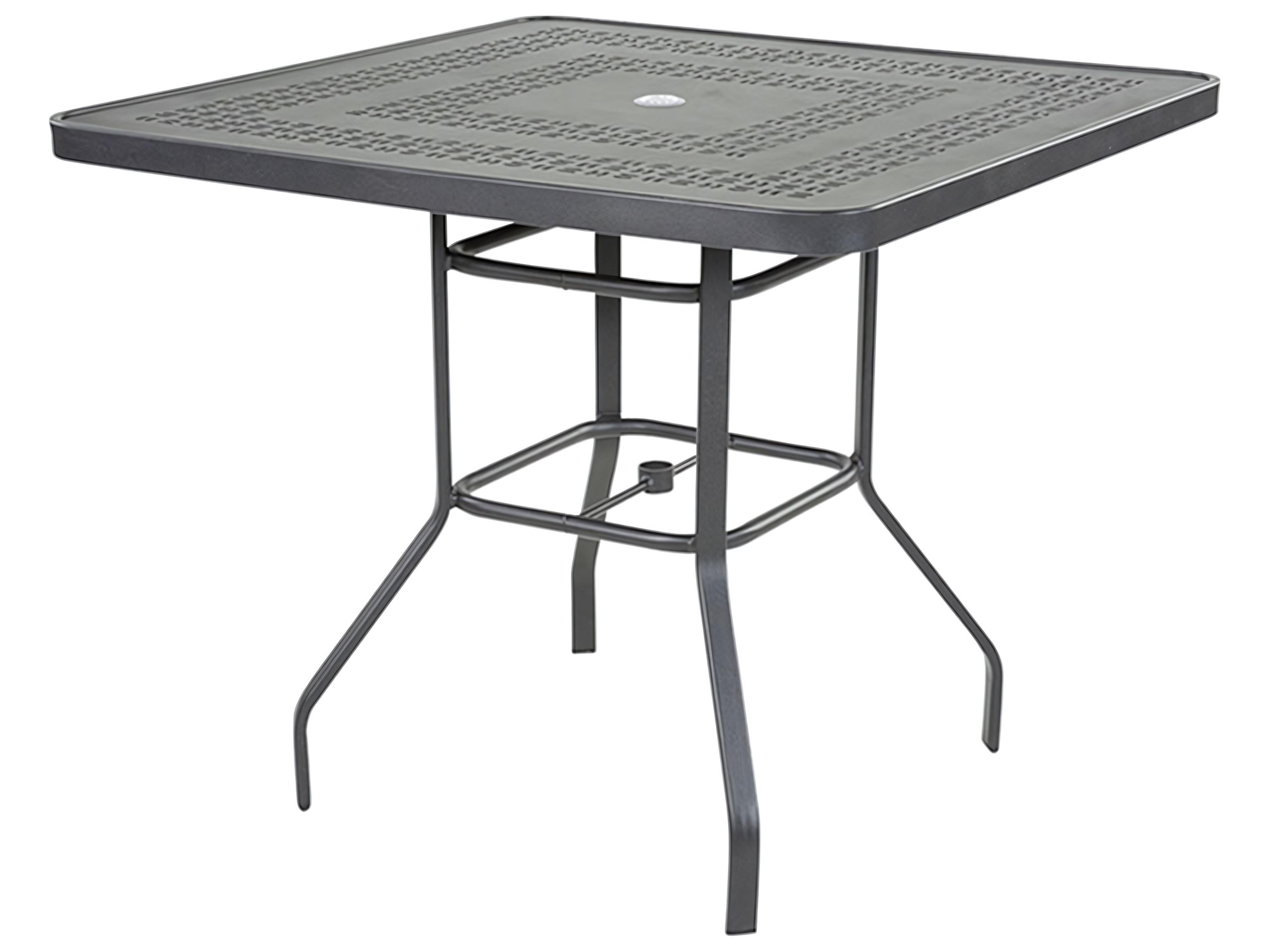 Napa Punched Aluminum Square Outdoor Dining Table with Umbrella Hole