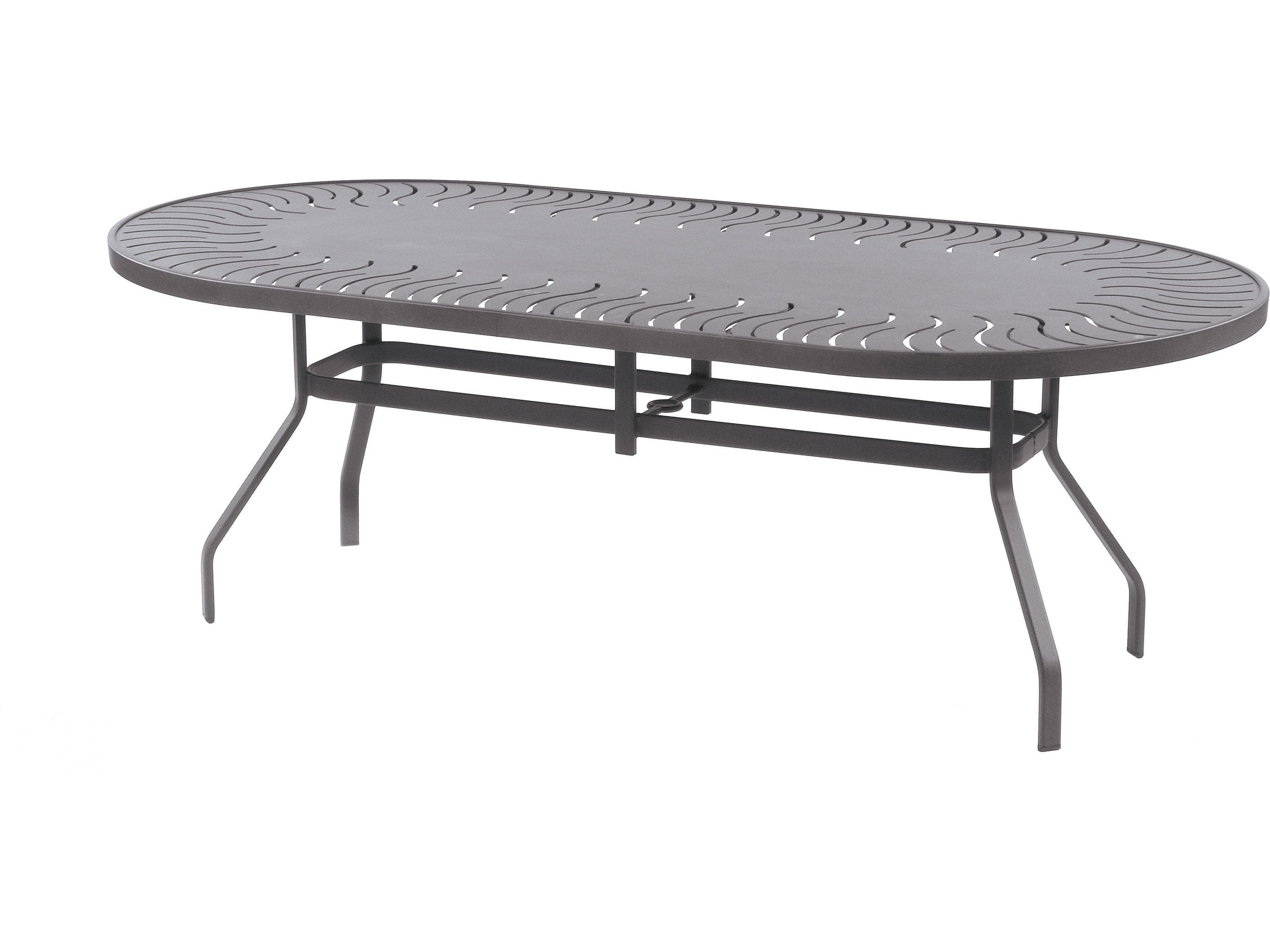 Sunburst Punched Aluminum Oval Outdoor Dining Table with Umbrella Hole