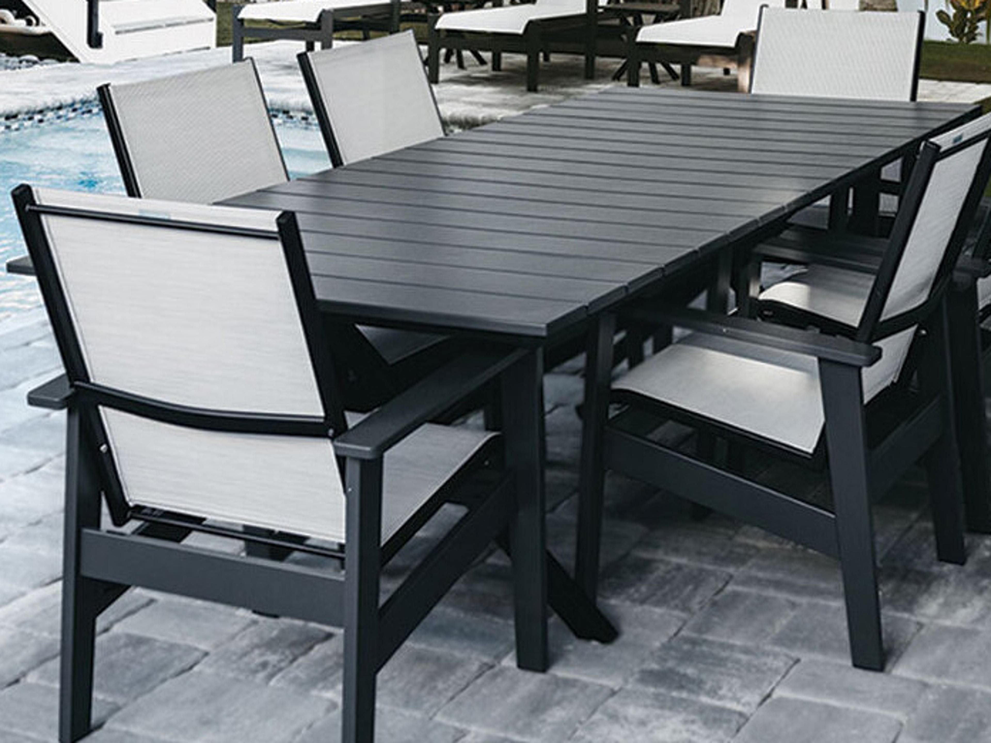 Windward Design Group Tahoe Plank Slat MGP Aluminum Rectangular Outdoor Dining Table with Umbrella Hole