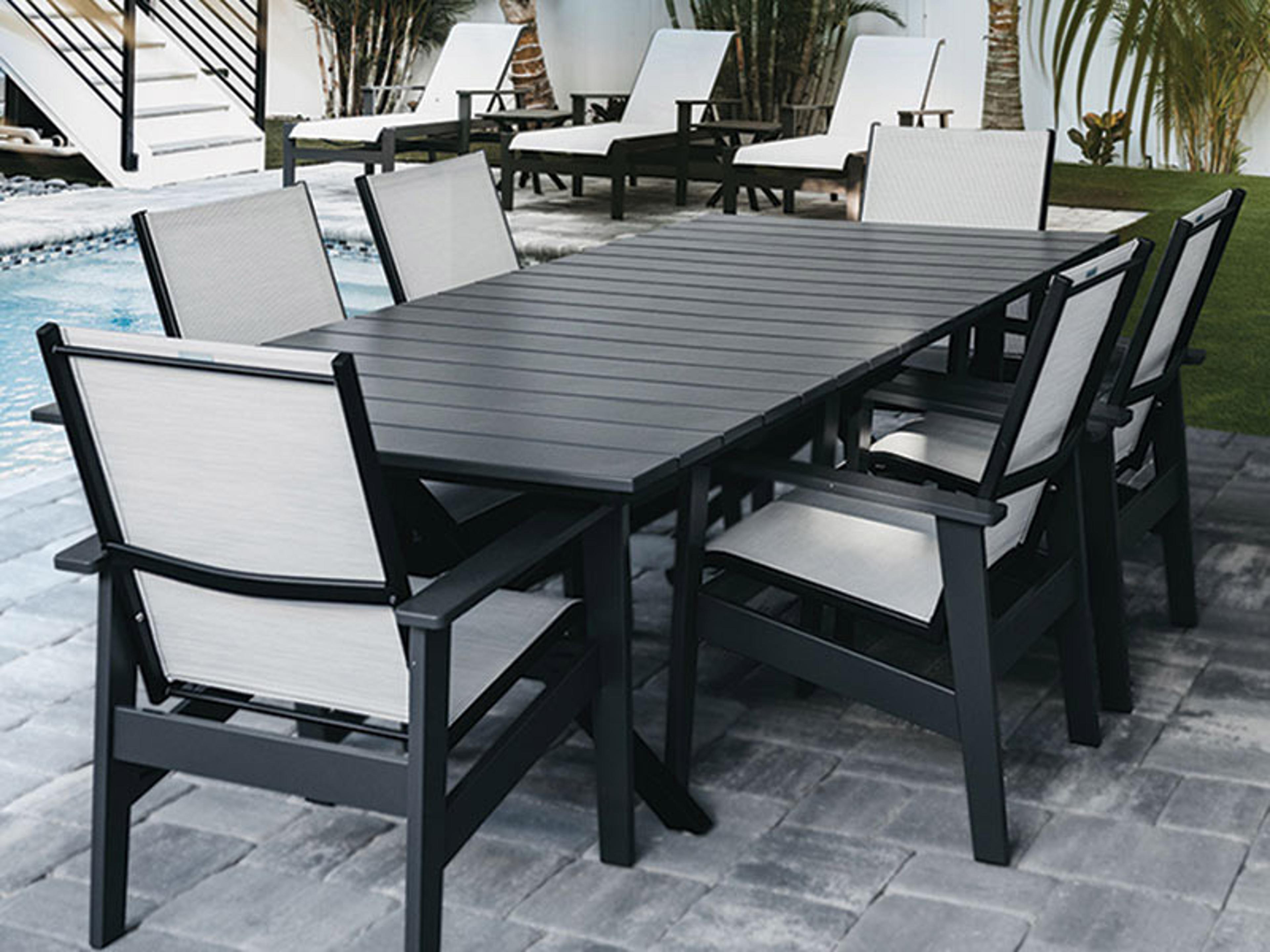 Windward Design Group Tahoe Plank Aluminum Rectangular Outdoor Dining Table with Umbrella Hole