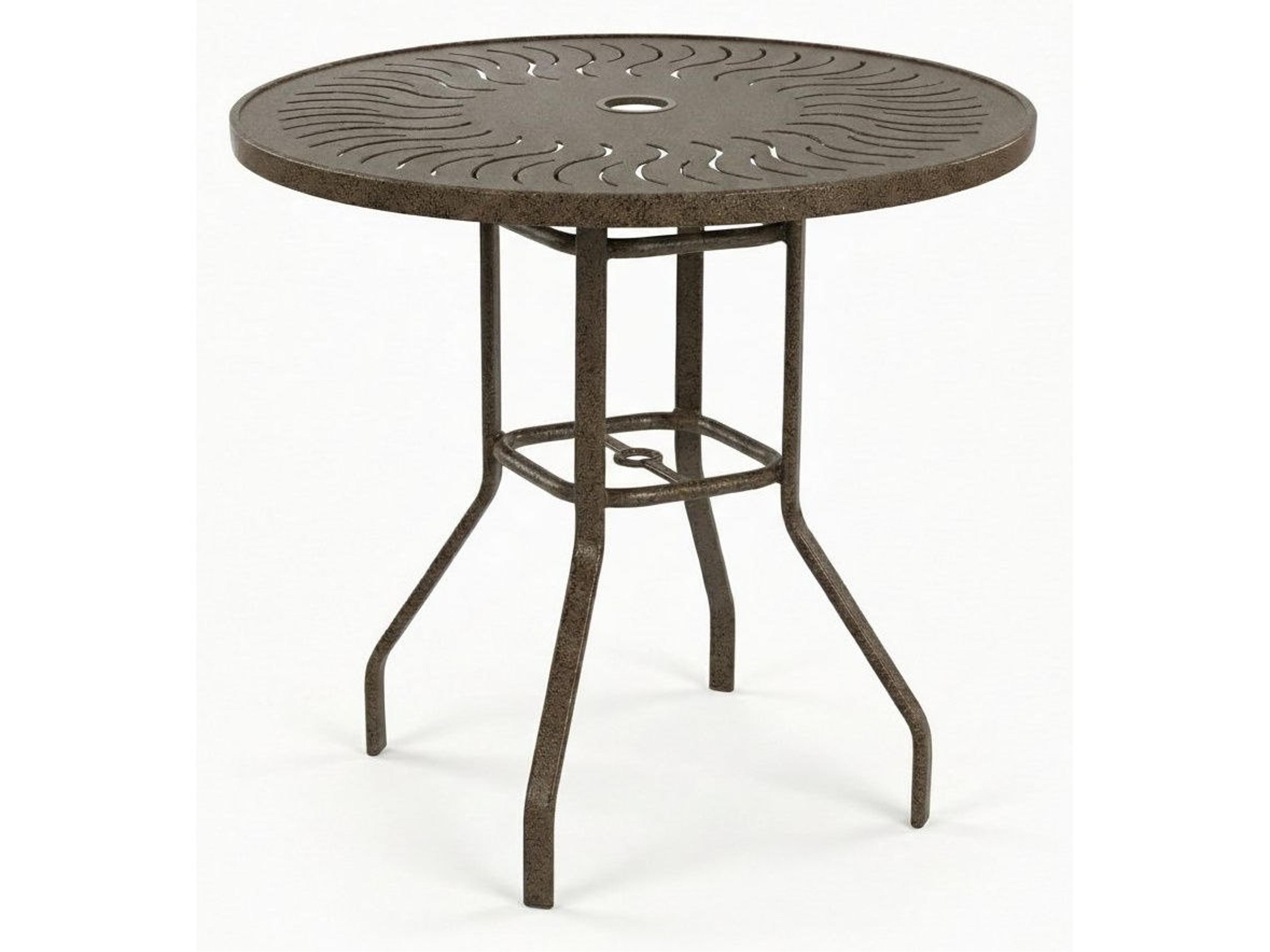 Windward Design Group Sunburst Punched Aluminum Round Outdoor Bar Table with Umbrella Hole