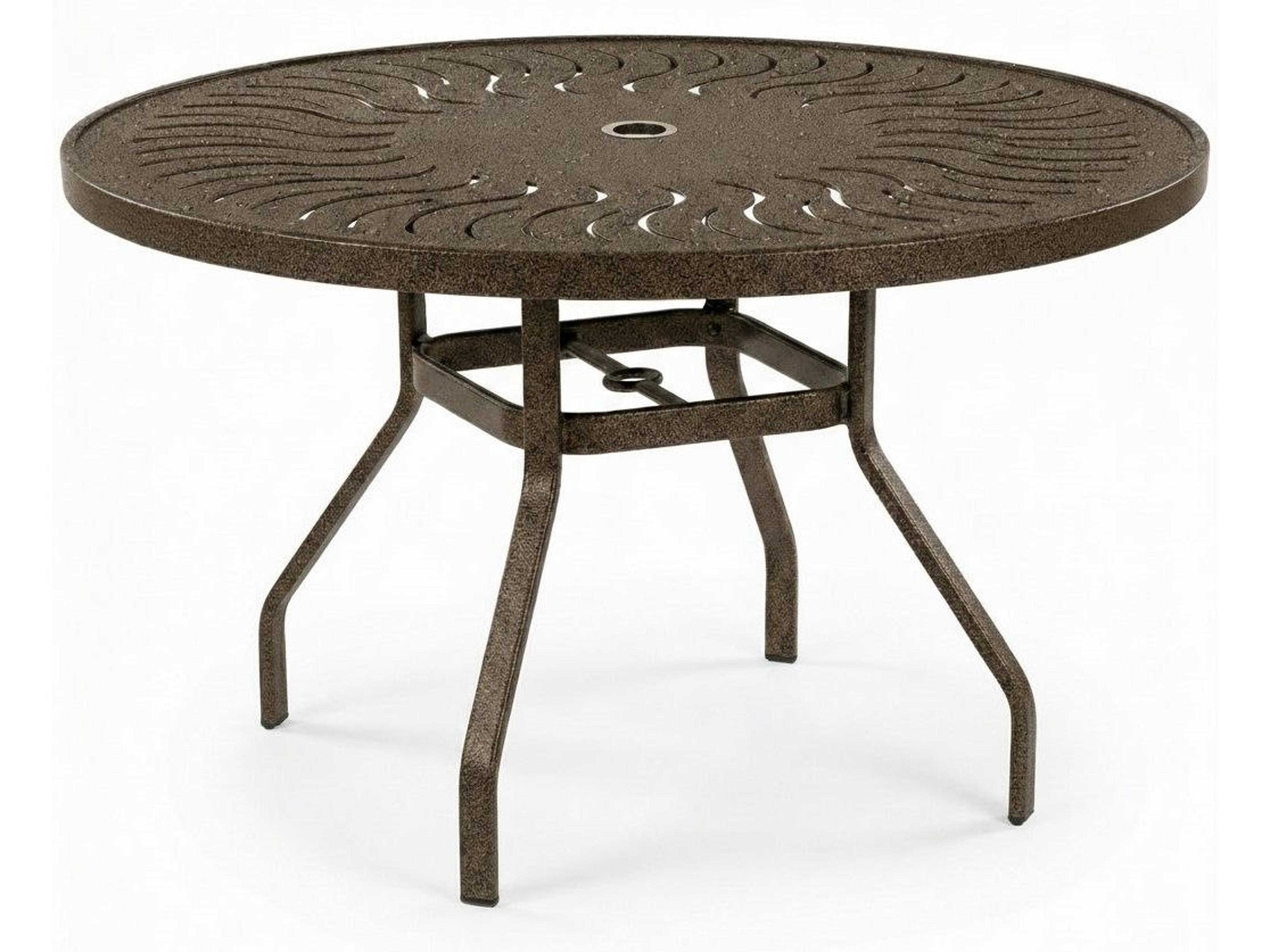 Windward Design Group Sunburst Punched Aluminum Round Outdoor Dining Table with Umbrella Hole