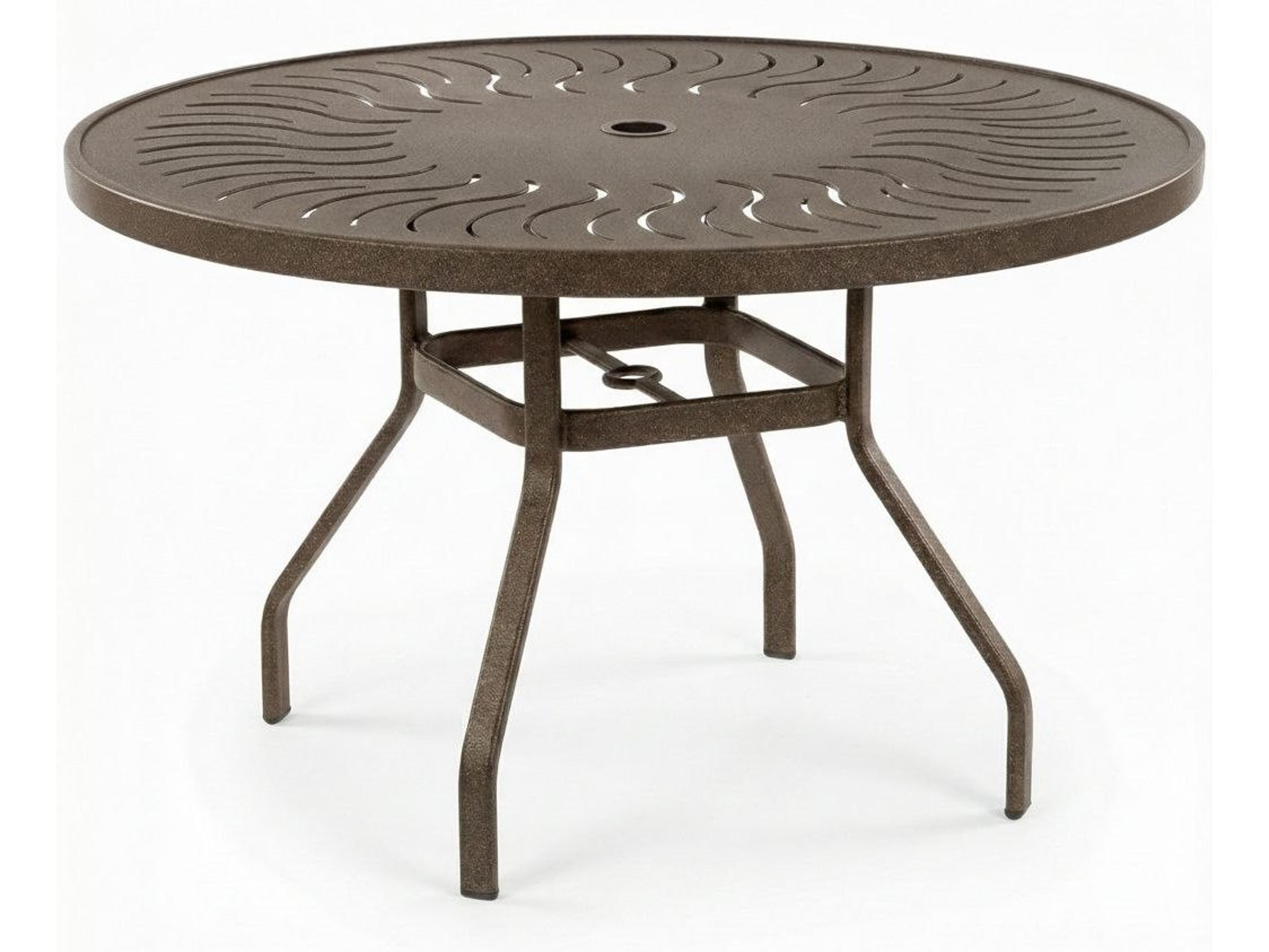 Windward Design Group Sunburst Punched Aluminum Round Outdoor Dining Table with Umbrella Hole