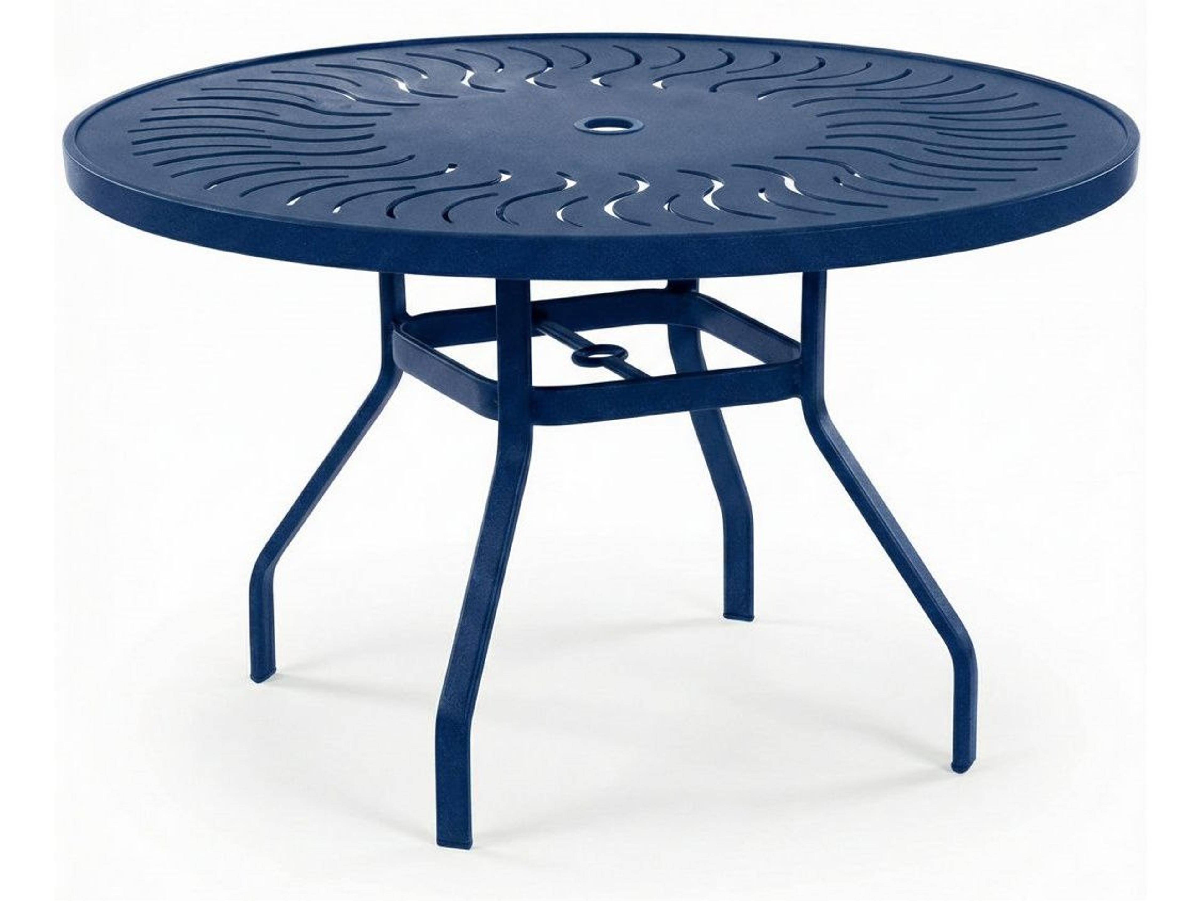 Windward Design Group Sunburst Punched Aluminum Round Outdoor Dining Table with Umbrella Hole