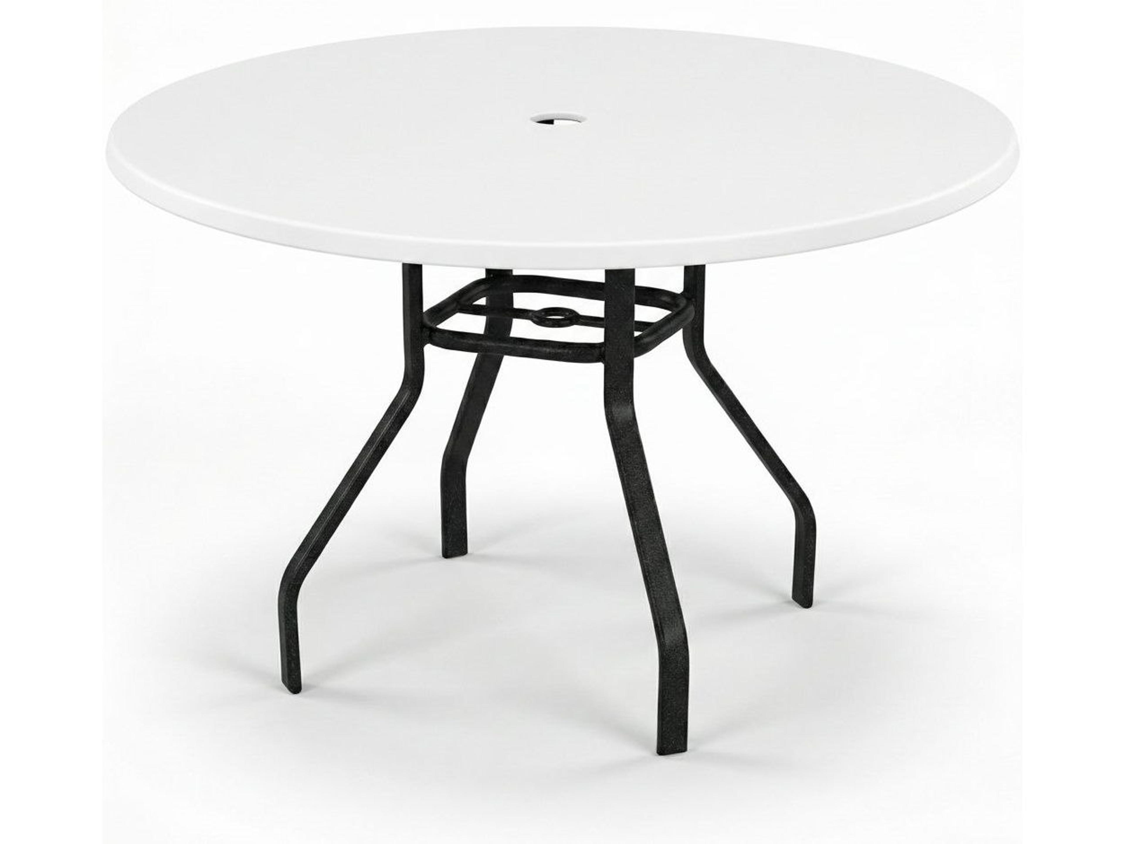 Windward Design Group Fiberglass Top Aluminum Round Outdoor Dining Table with Umbrella Hole