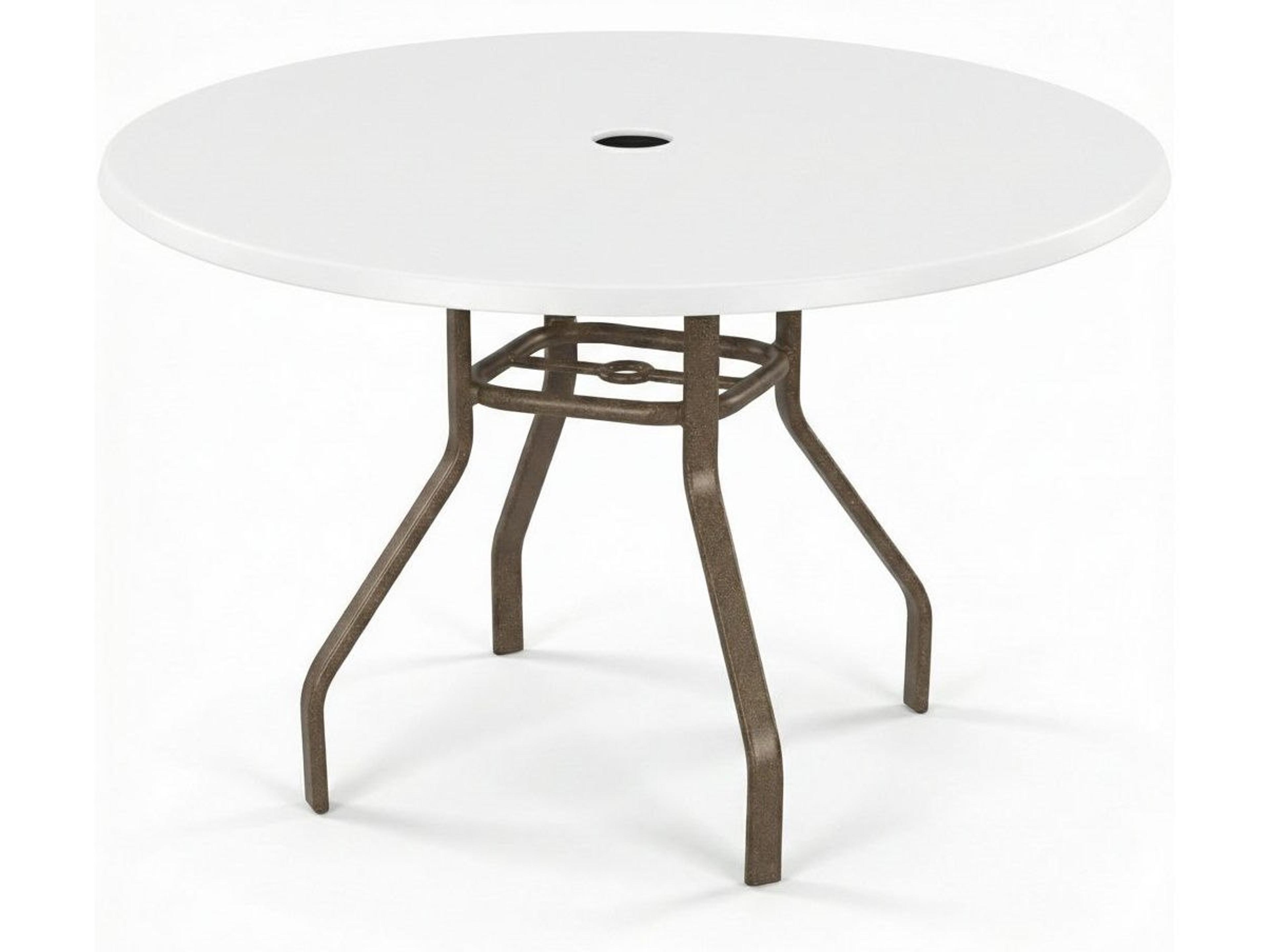 Windward Design Group Fiberglass Top Aluminum Round Outdoor Dining Table with Umbrella Hole