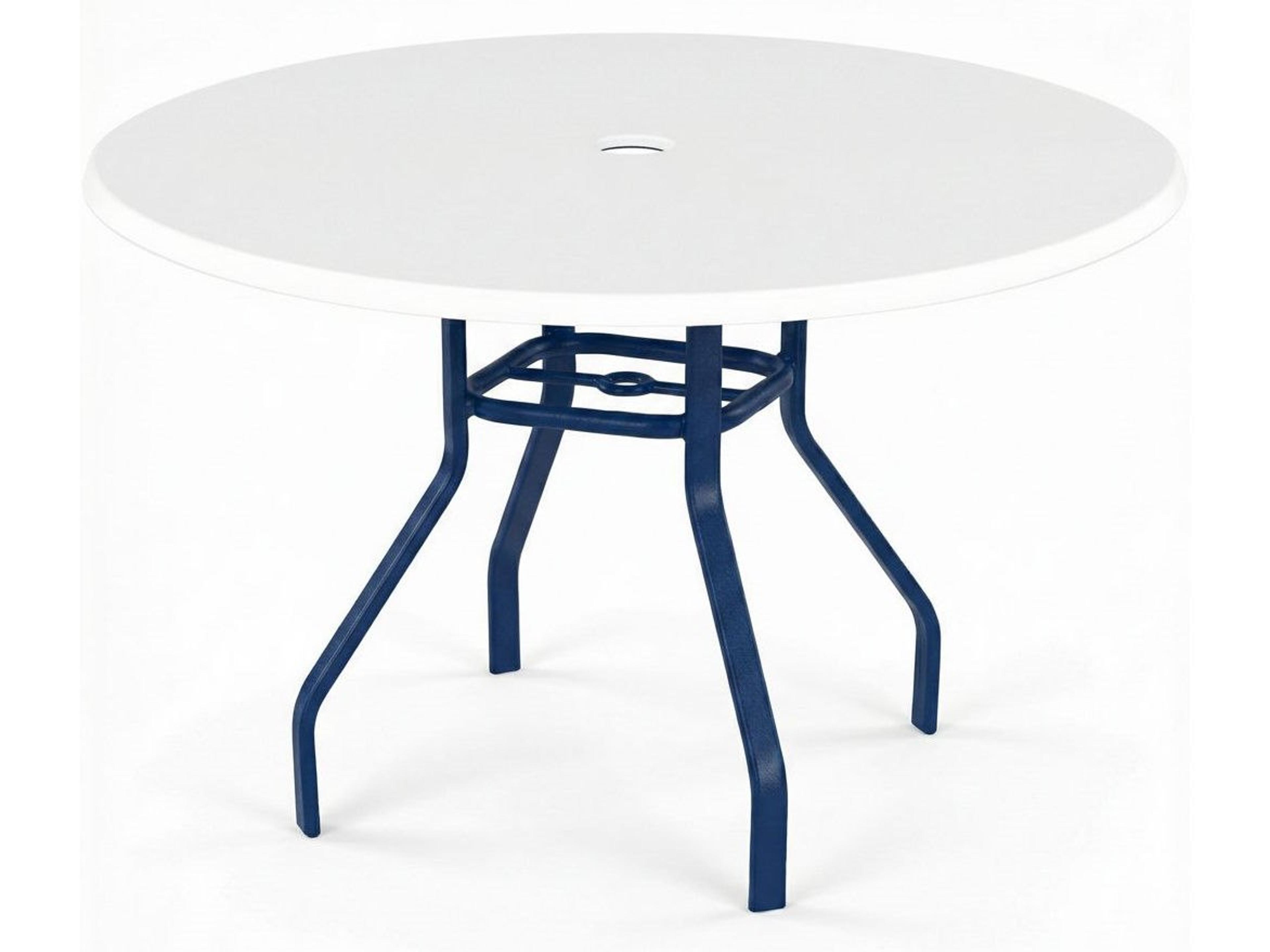 Windward Design Group Fiberglass Top Aluminum Round Outdoor Dining Table with Umbrella Hole