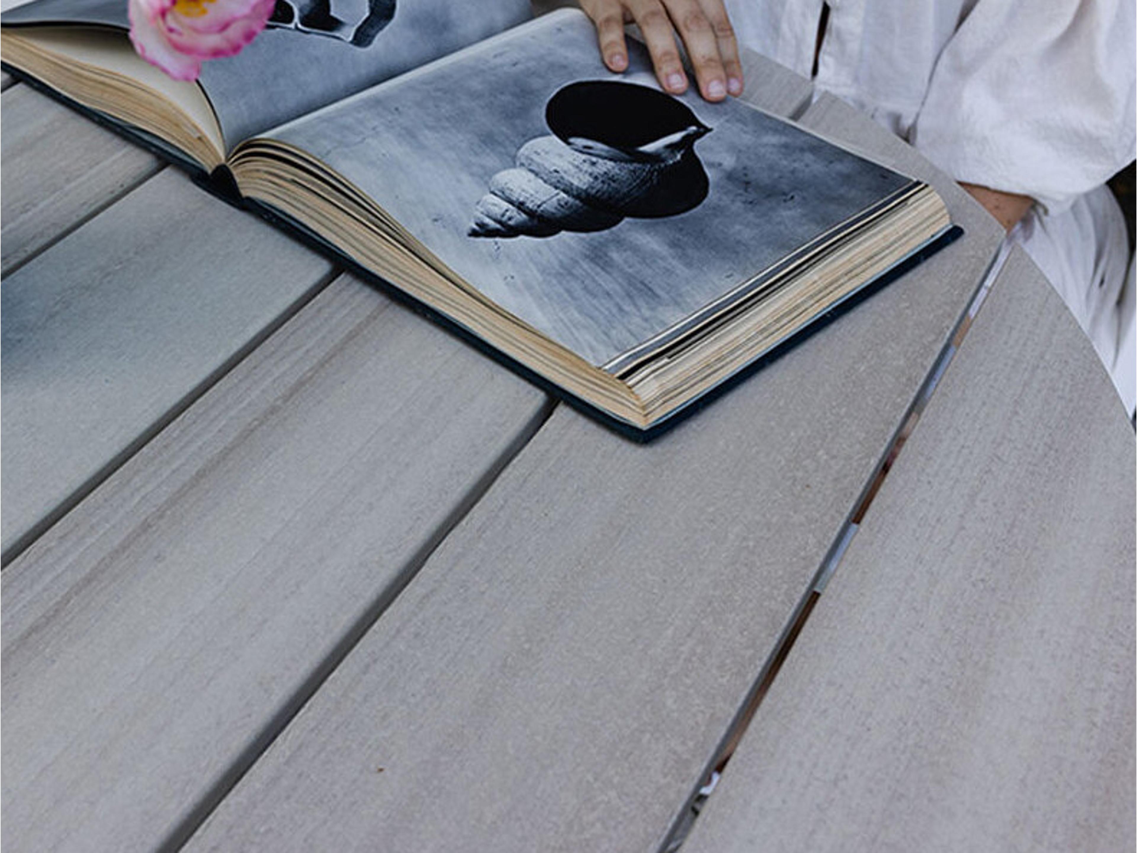 Windward Design Group Tahoe Plank Recycled Polymer Round Outdoor Counter Table with Umbrella Hole