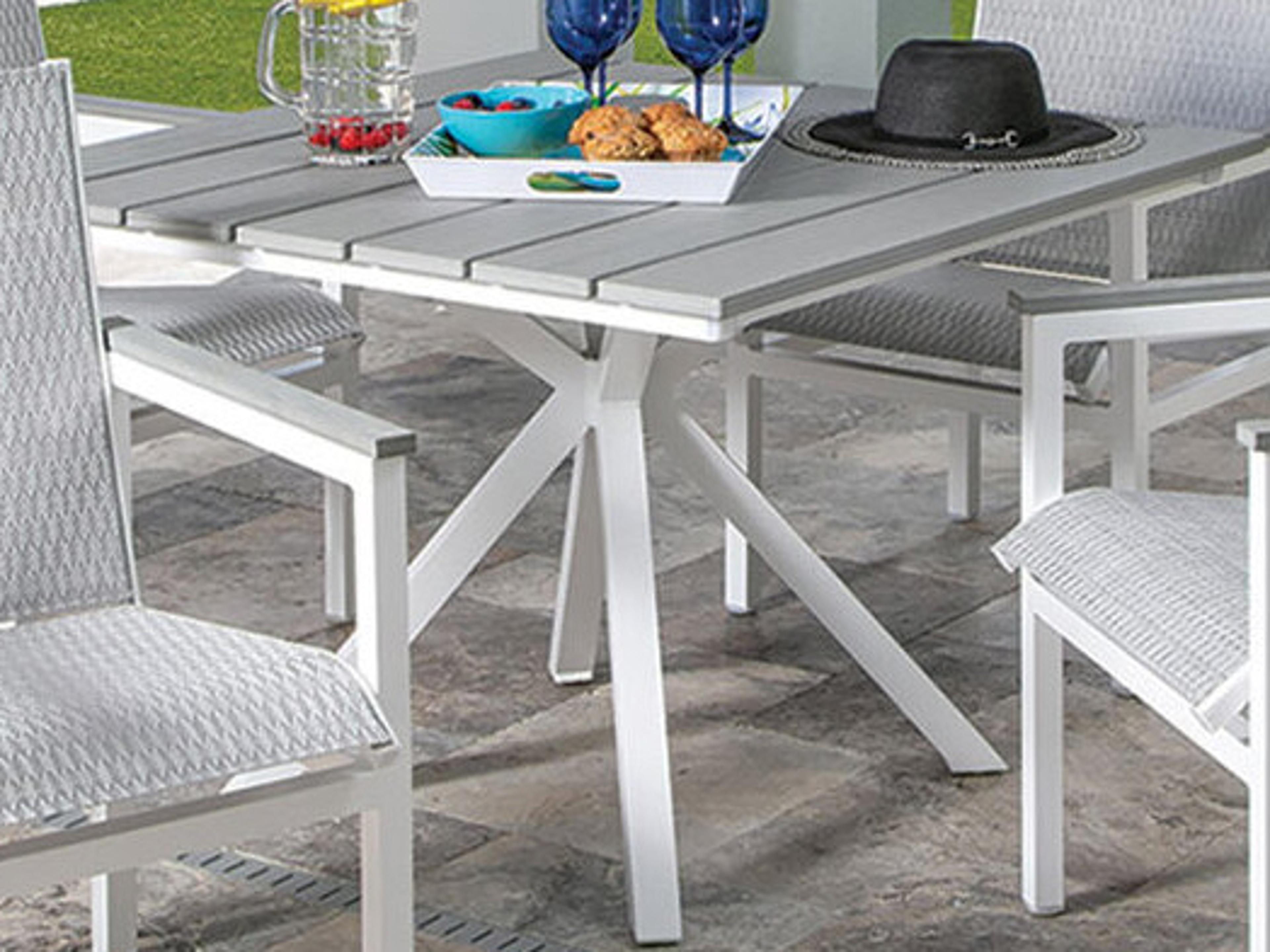 Windward Design Group Tahoe Plank MGP Aluminum Square Patio Dining Table with Umbrella Hole