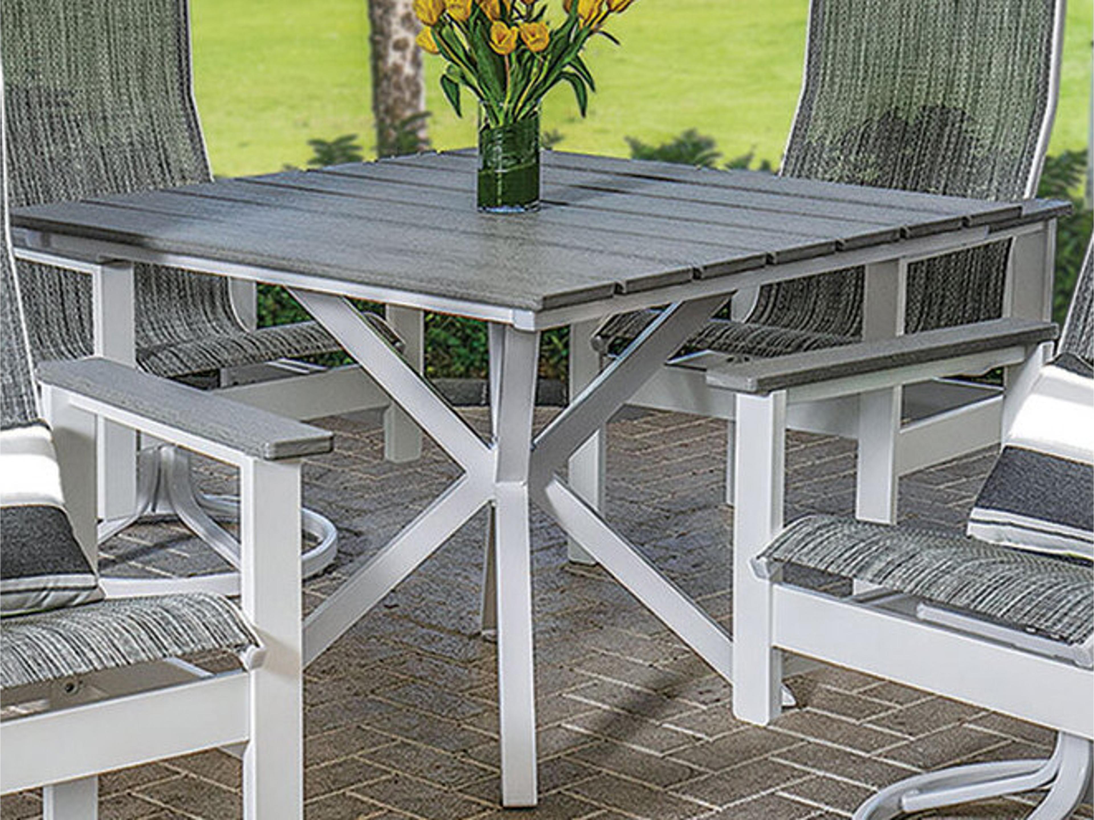 Windward Design Group Tahoe Plank MGP Aluminum Square Patio Dining Table with Umbrella Hole
