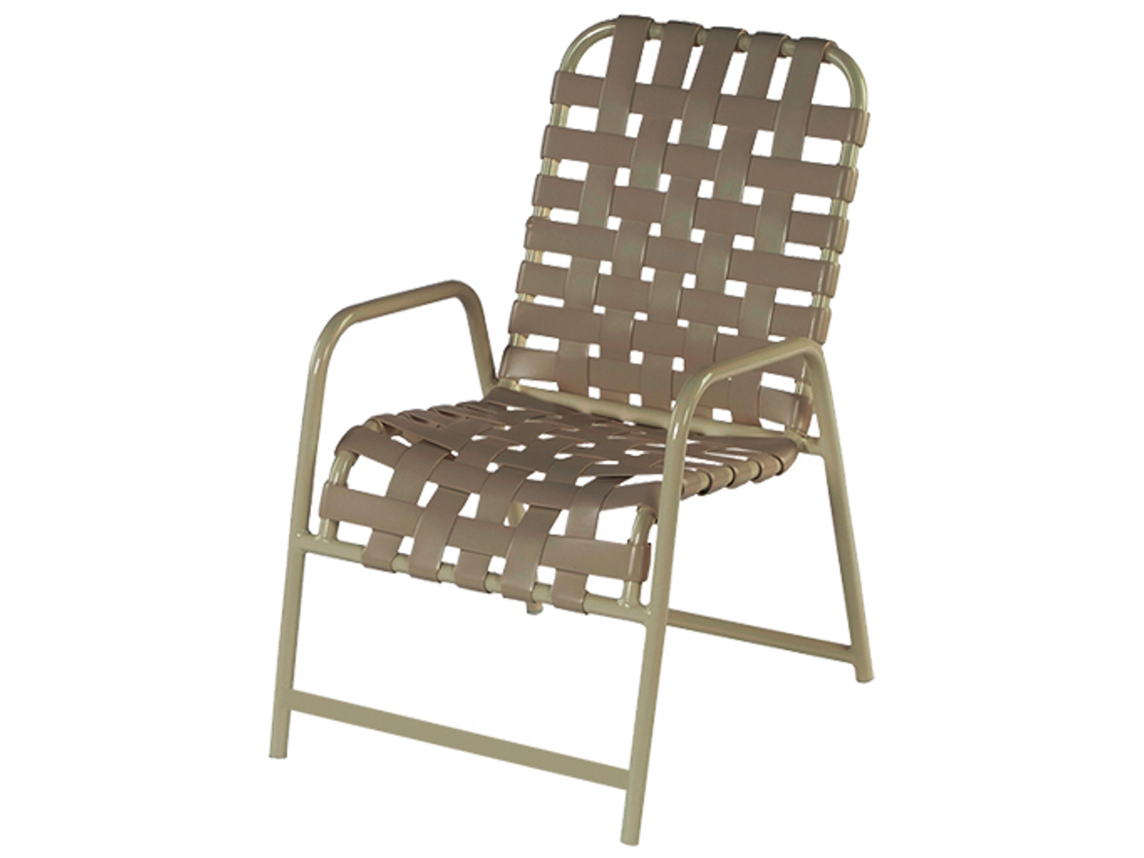 Country Club Strap Aluminum Patio Dining Arm Chair in Cross Weave