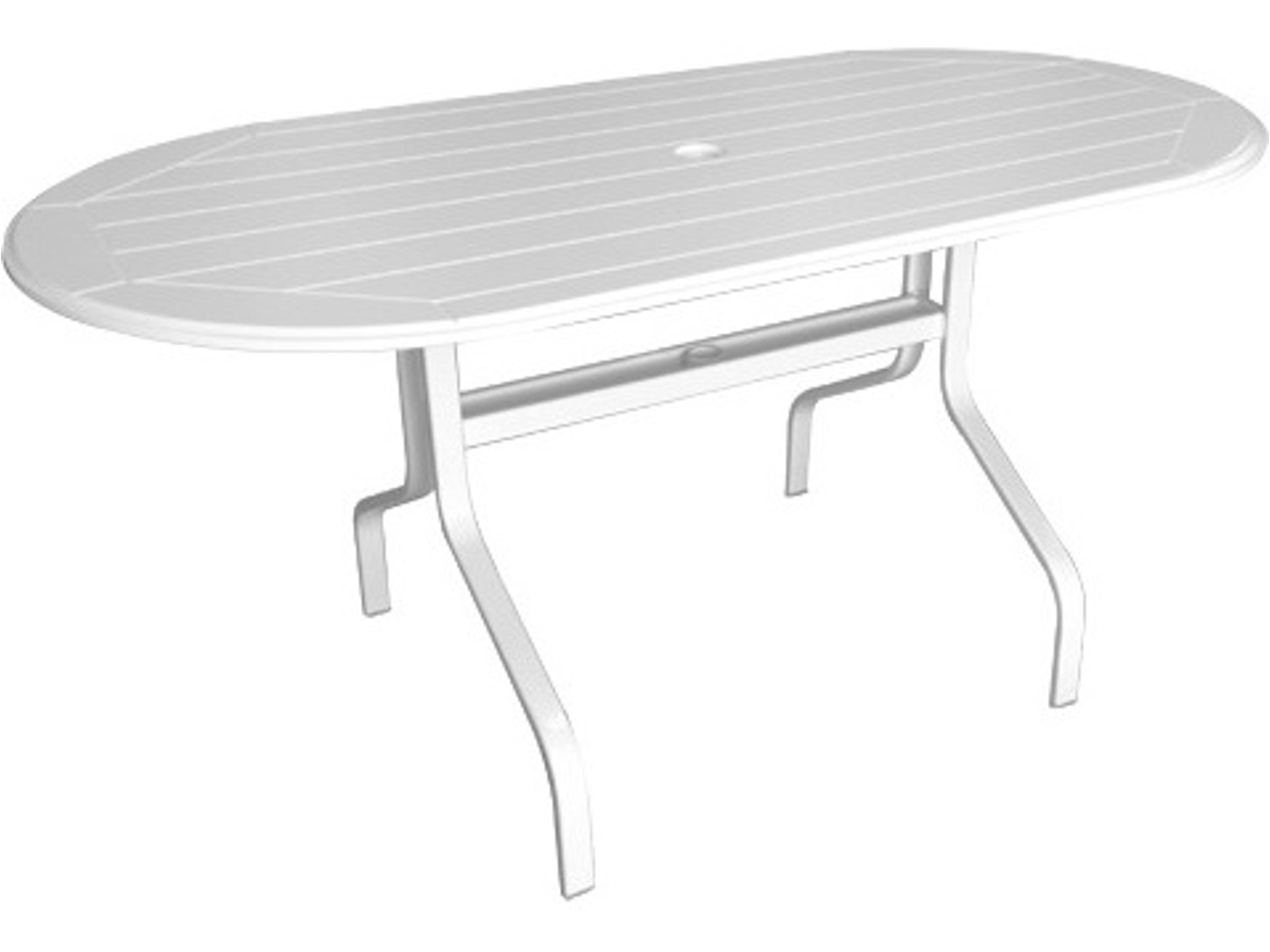 Windward Design Group Newport MGP Table with Umbrella Holes Aluminum Oval Outdoor Dining Table with Umbrella Hole