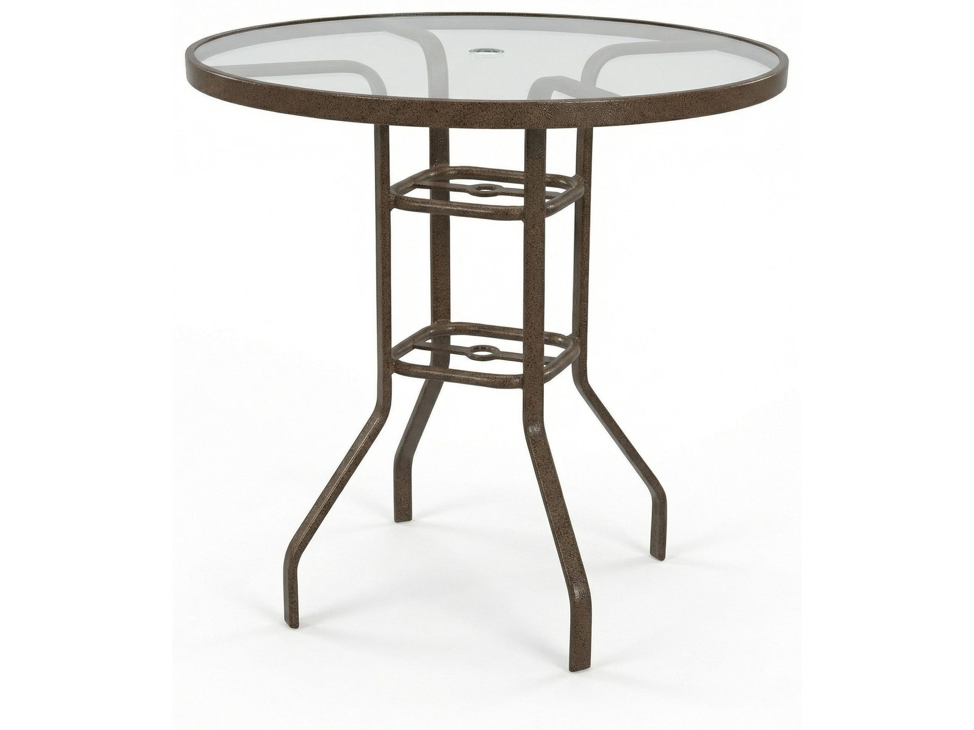 Windward Design Group Acrylic Top Aluminum Round Outdoor Bar Table with Umbrella Hole