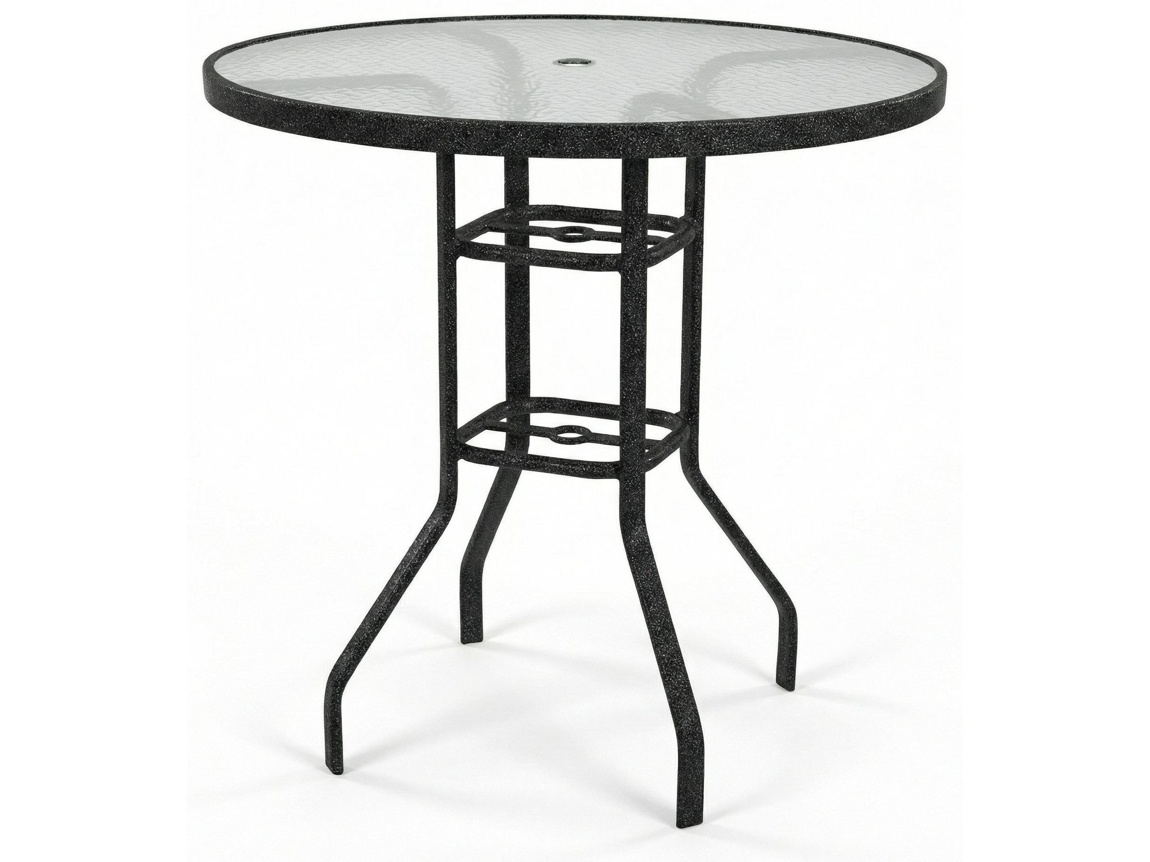 Windward Design Group Acrylic Top Aluminum Round Outdoor Bar Table with Umbrella Hole