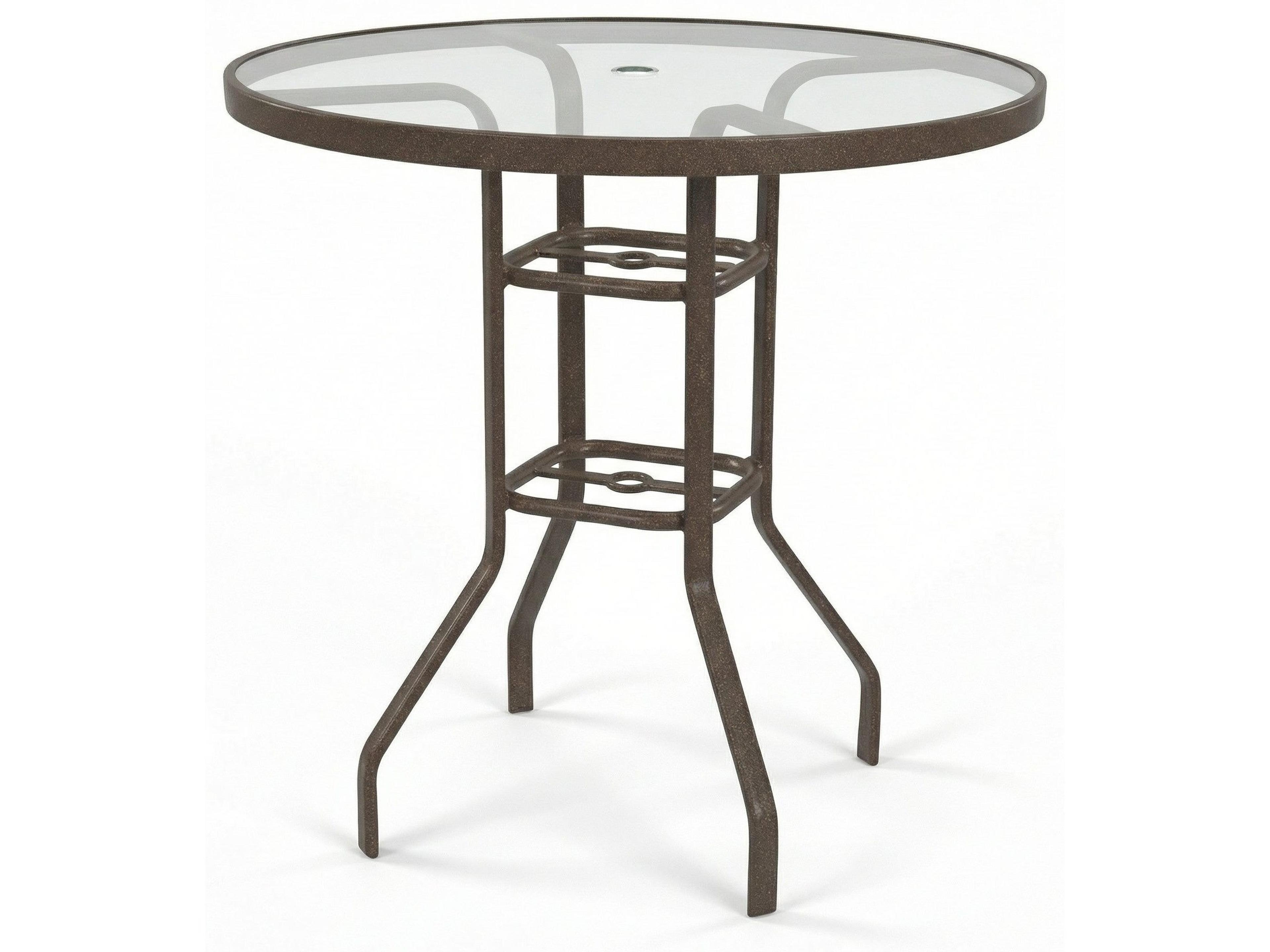 Windward Design Group Acrylic Top Aluminum Round Outdoor Bar Table with Umbrella Hole