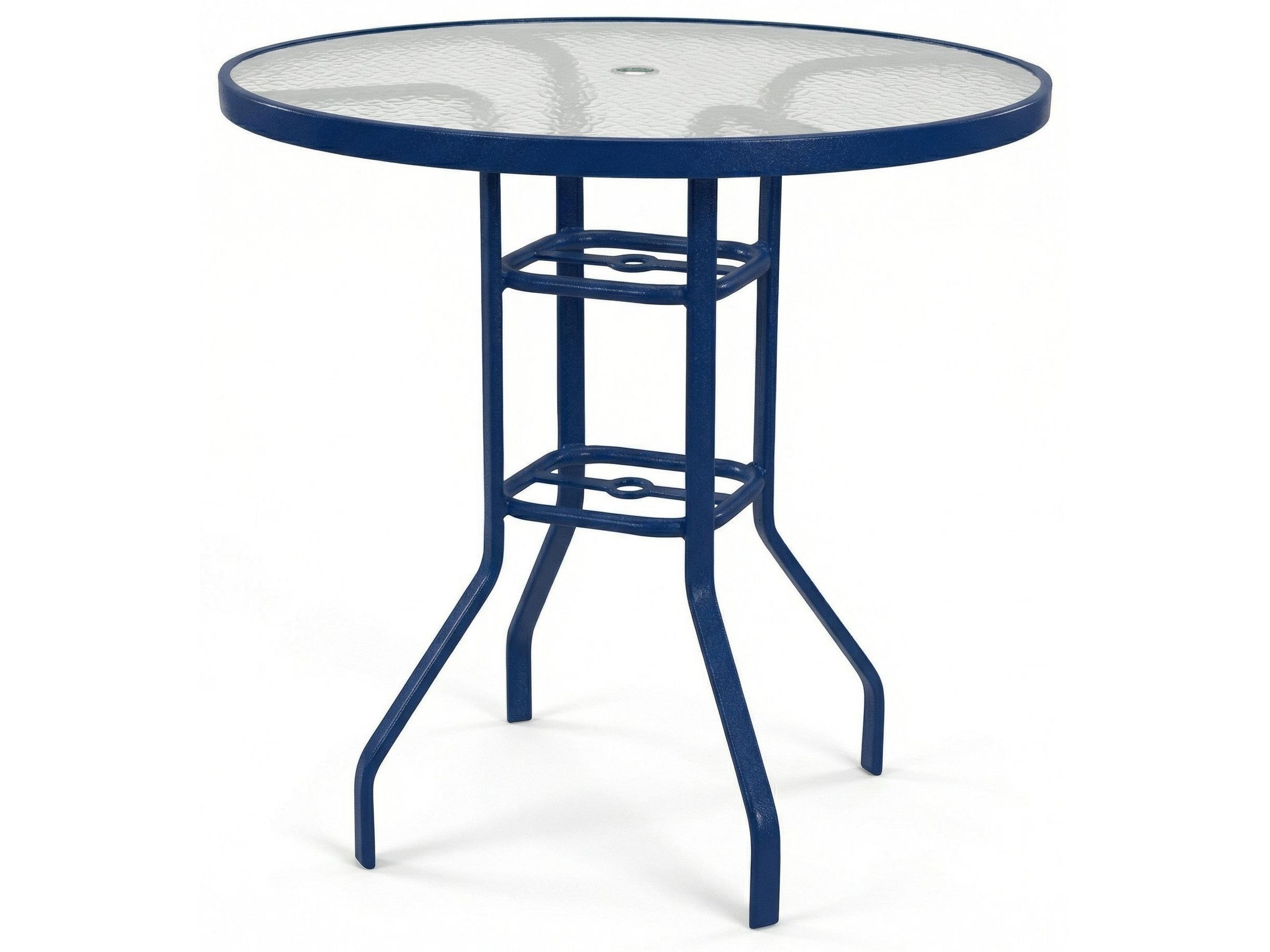 Windward Design Group Acrylic Top Aluminum Round Outdoor Bar Table with Umbrella Hole