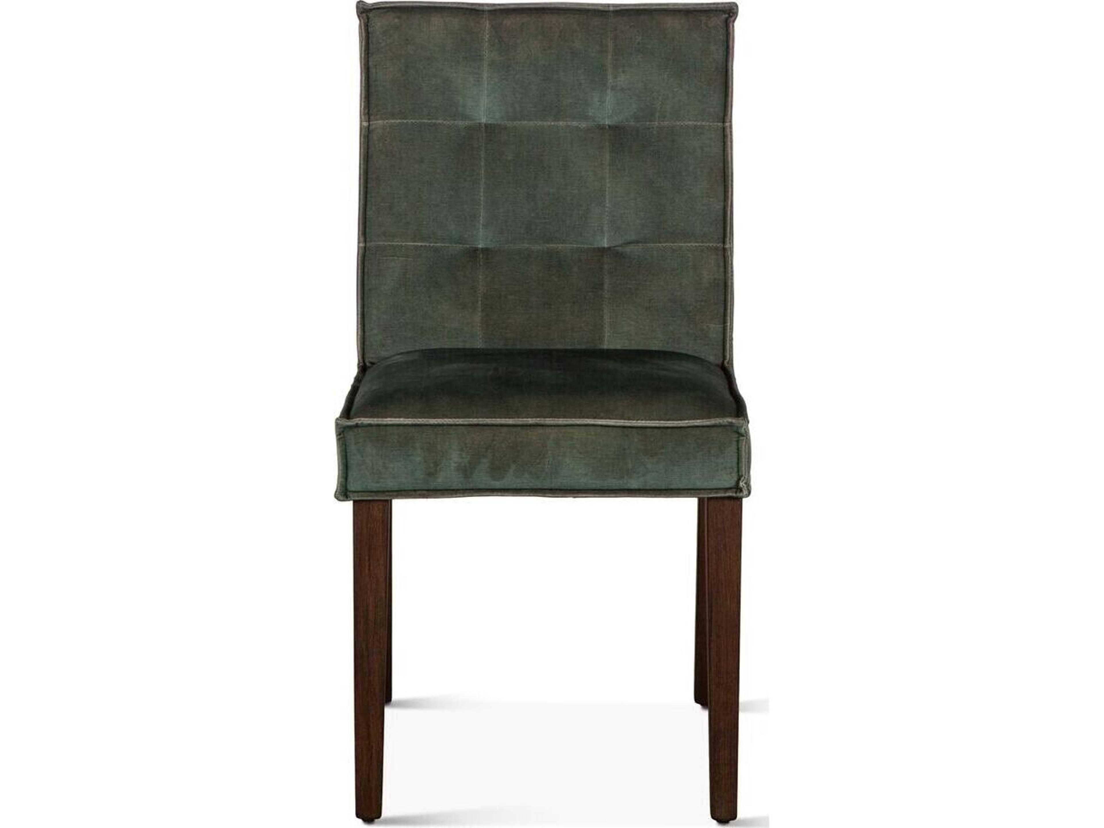 Aven Solid Wood Green Velvet Upholstered Armless Dining Chair