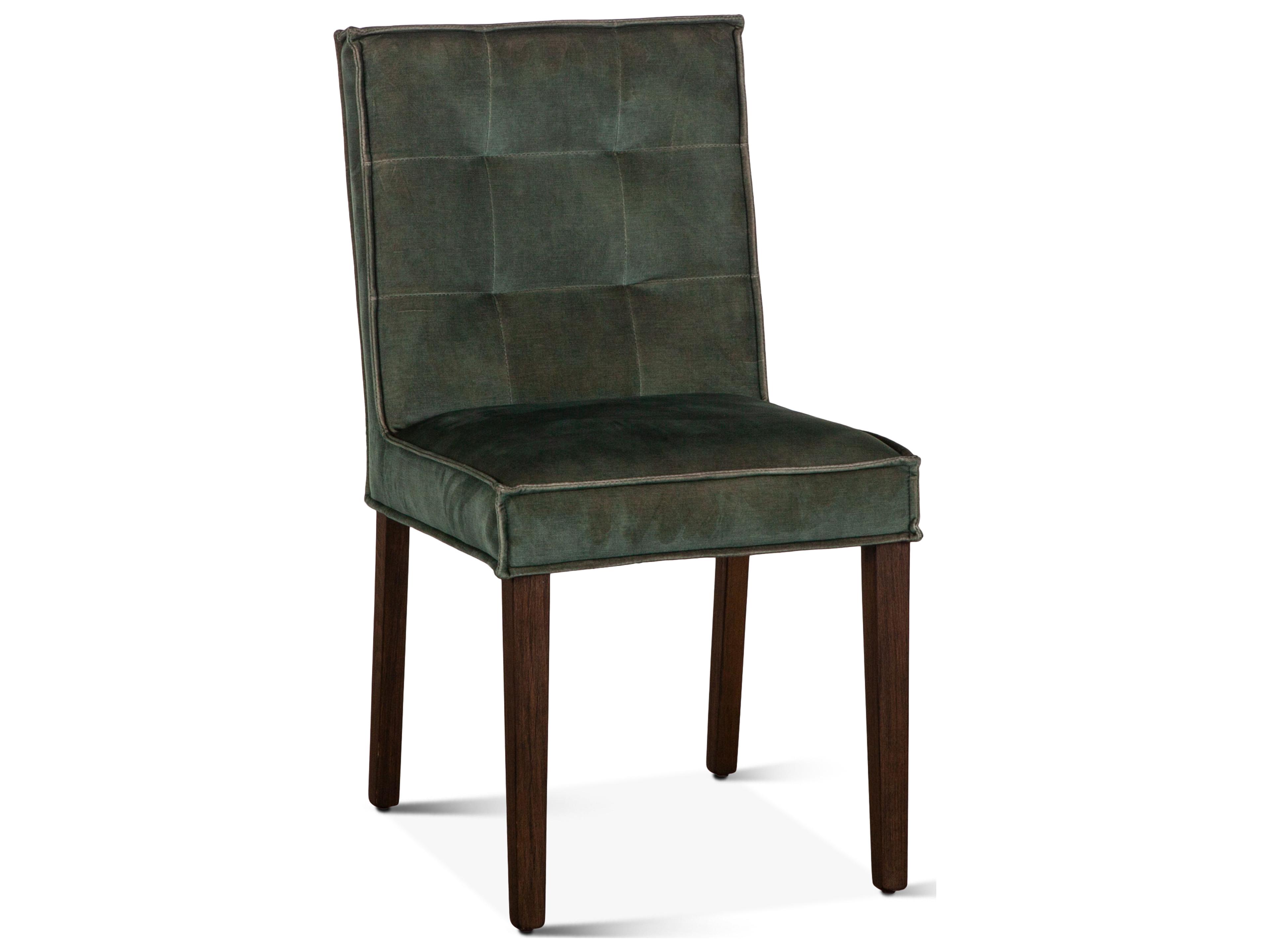 Aven Solid Wood Green Velvet Upholstered Armless Dining Chair