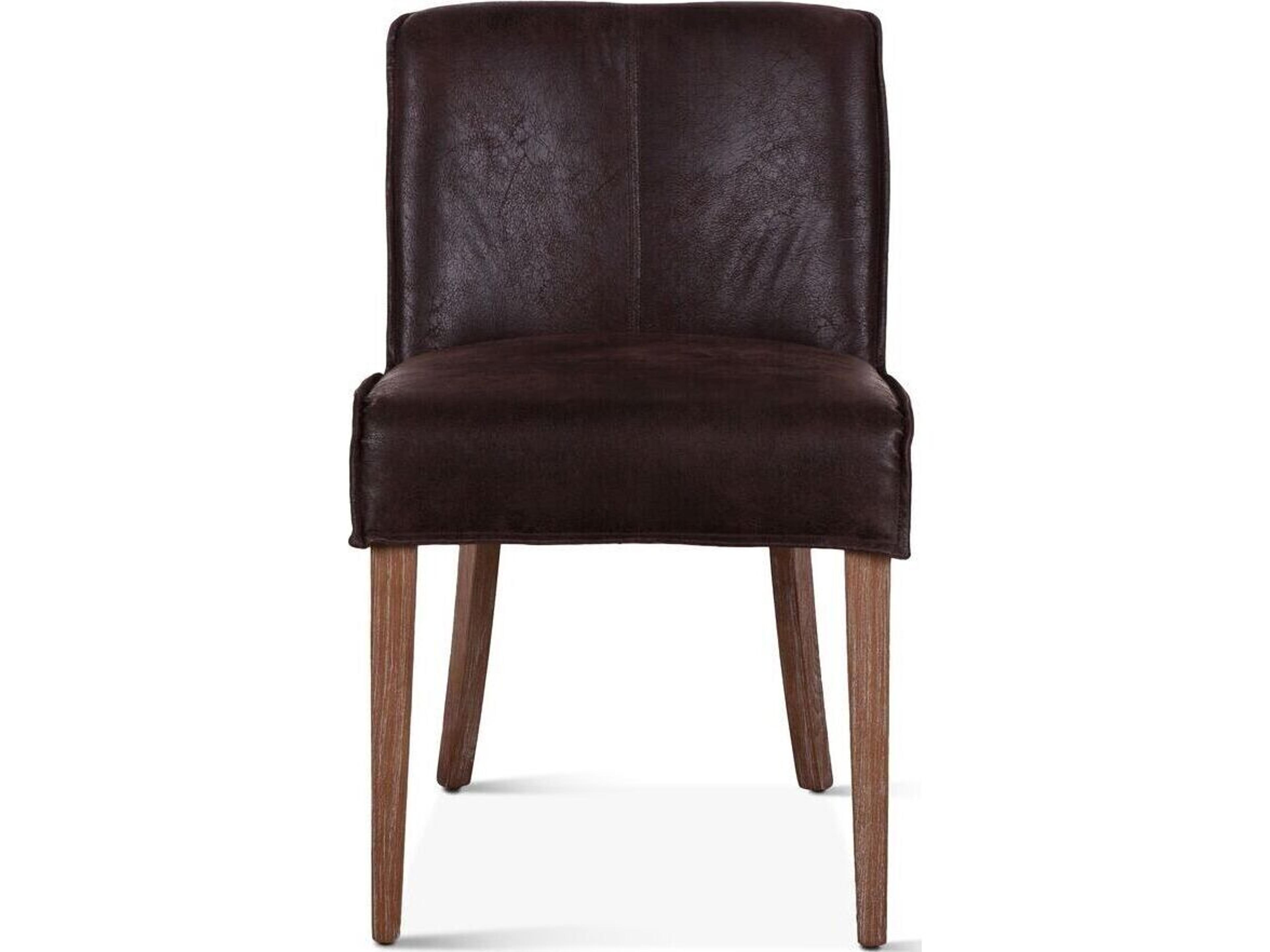 Avery Oak Wood Brown Leather Armless Dining Chair