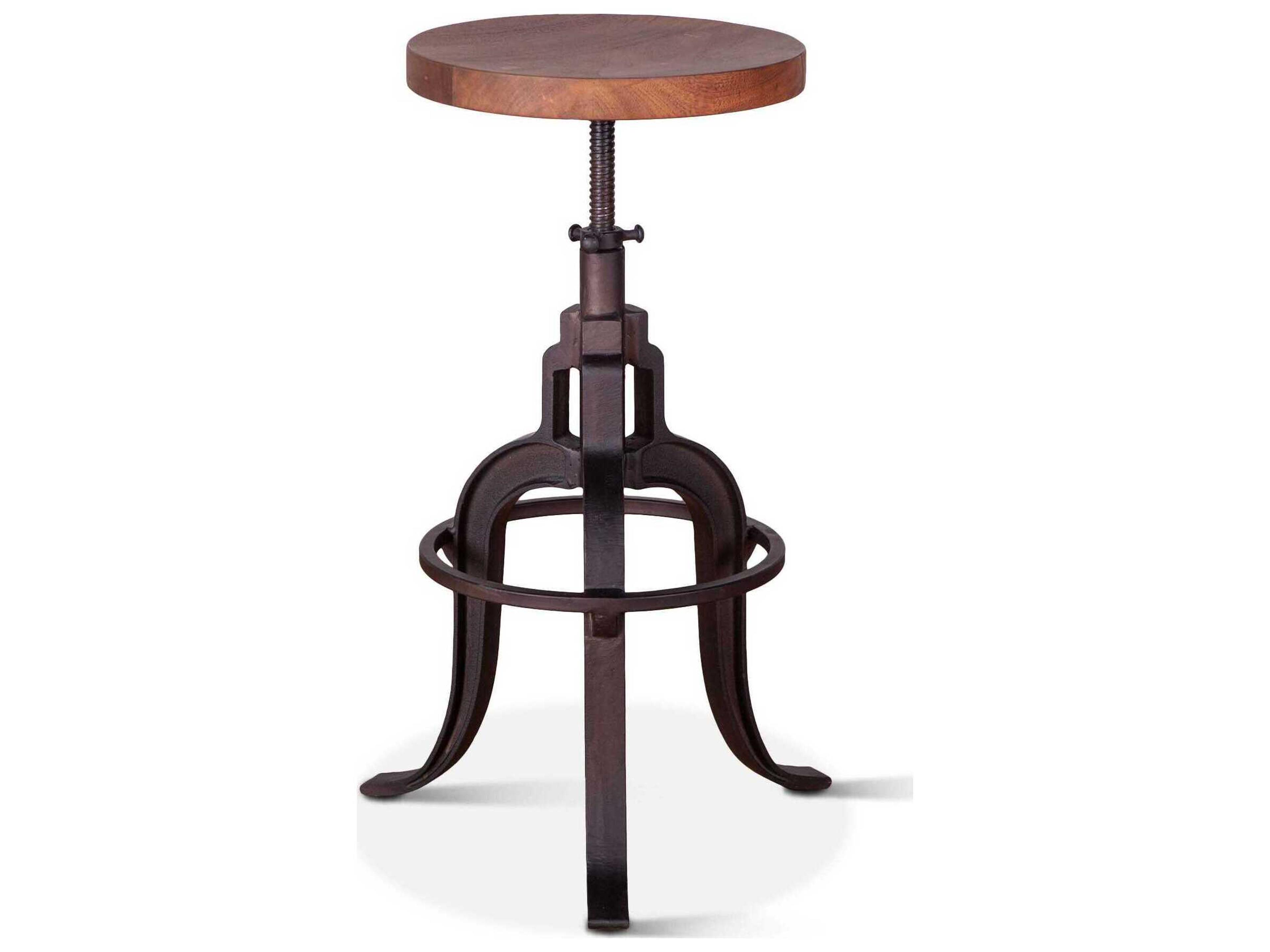 Blayne Adjustable Acacia Wood Bar Stool Counter Raw Walnut Matte Black