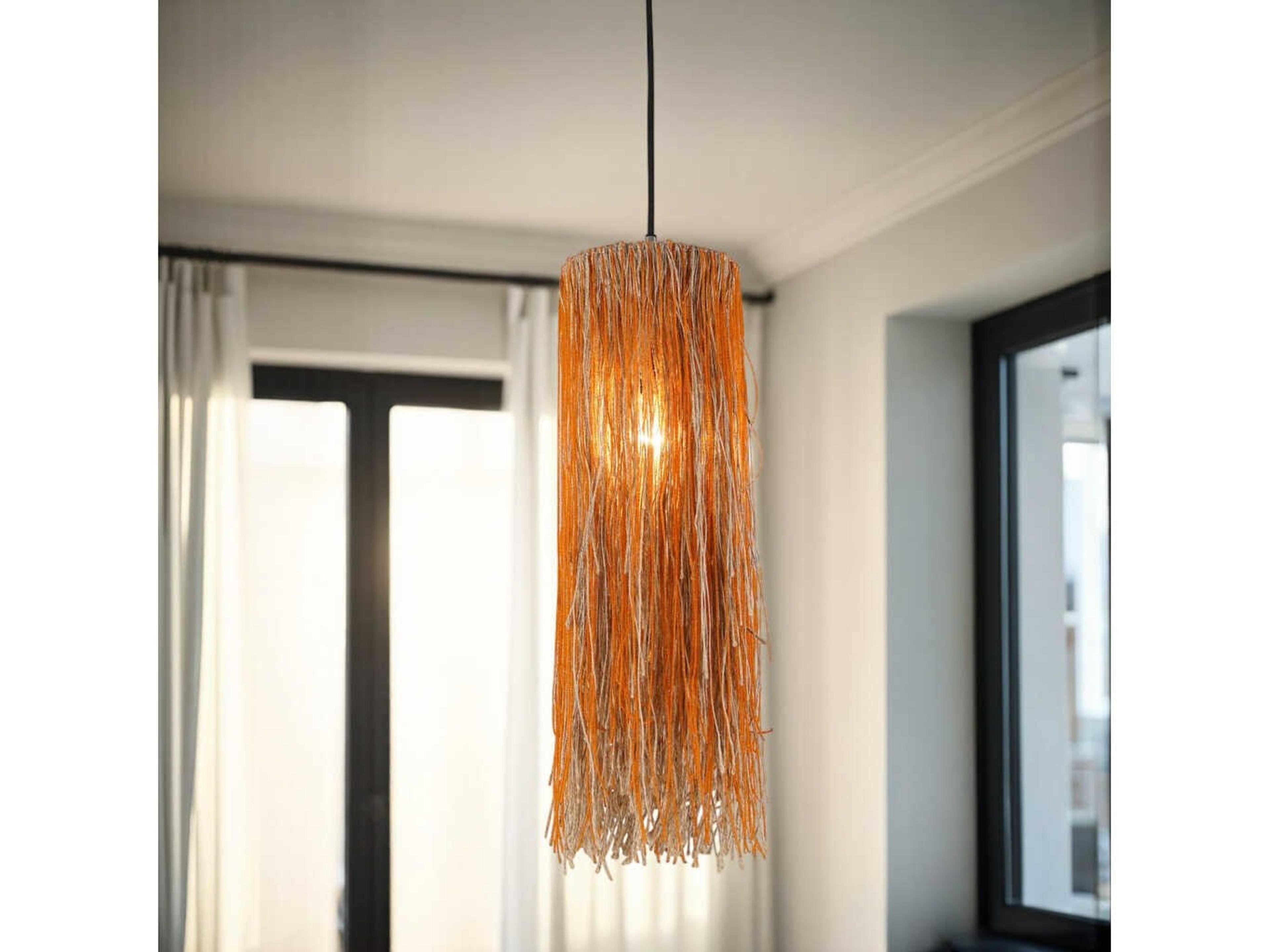 World Interiors Bali Orange Nickel Glass Cylinder Round Mini Pendant